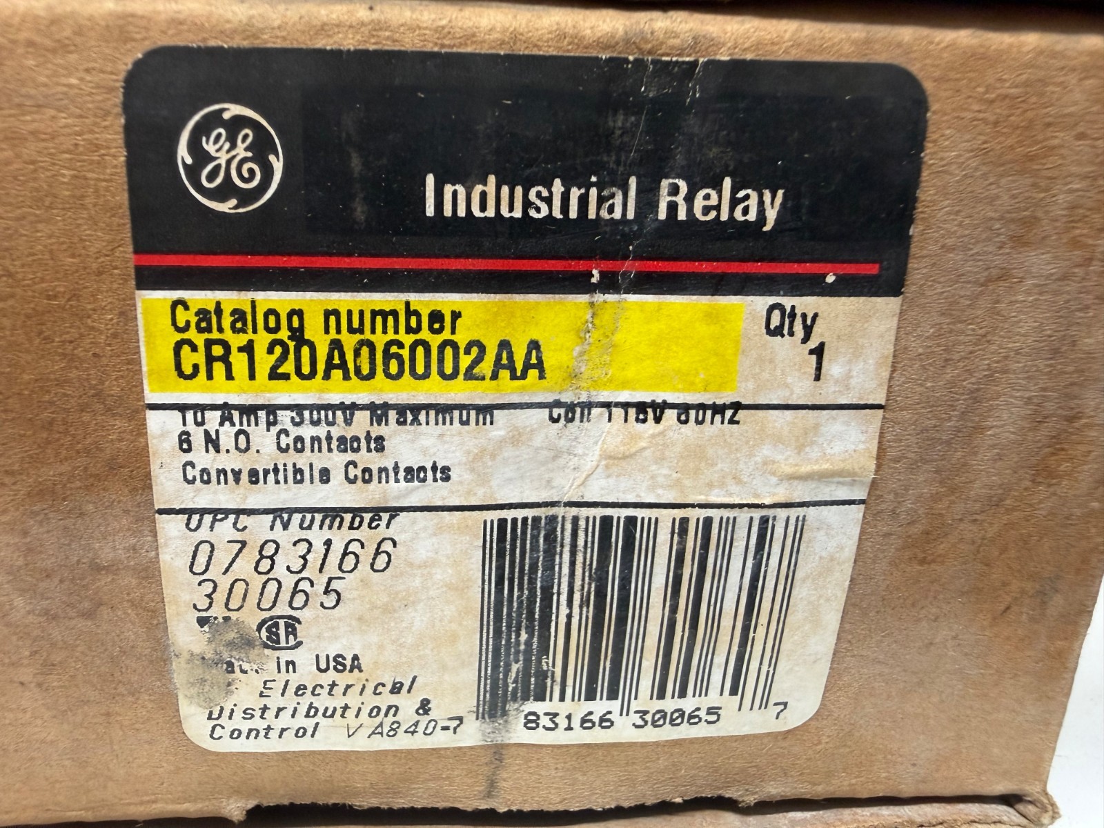 NEW IN BOX! GE GENERAL ELECTRIC 300V 10A INDUSTRIAL RELAY CR120A06002AA