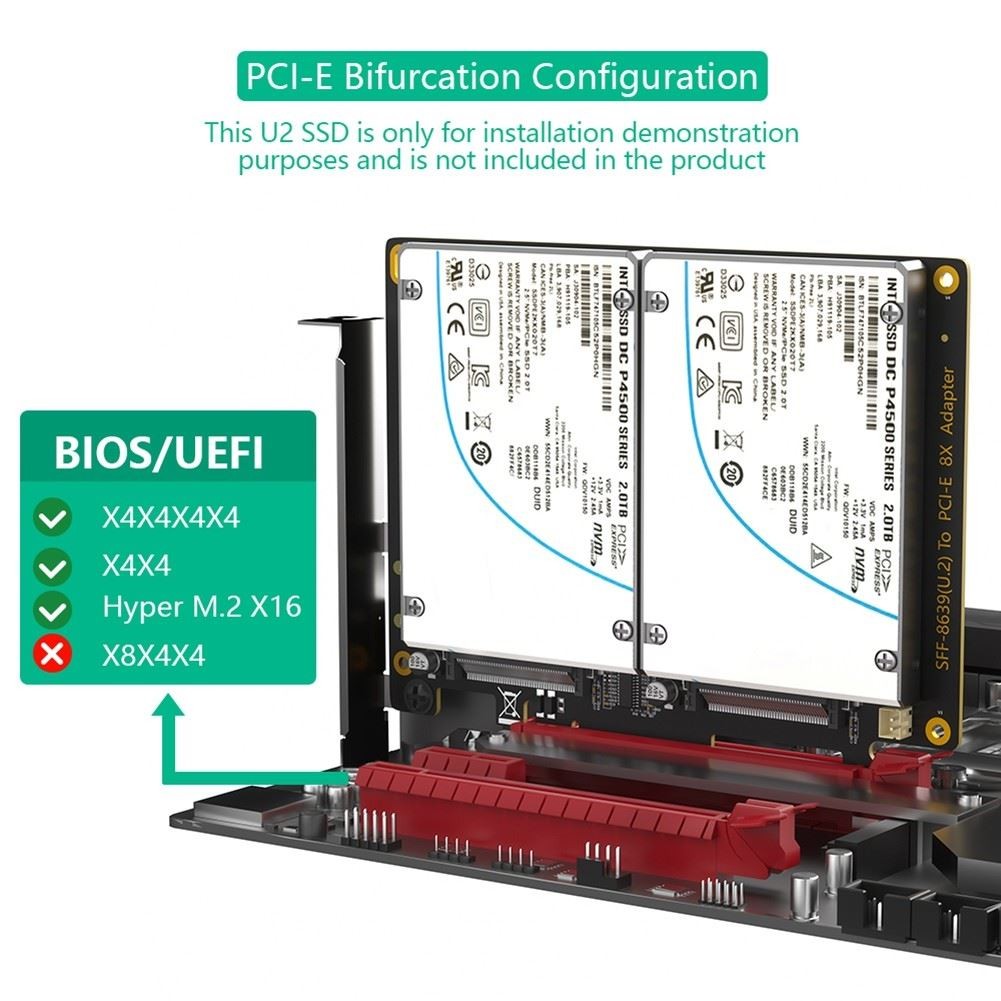 Dual U2 SSD to PCIe 40 X8 Adapter Support 2 X or Soft