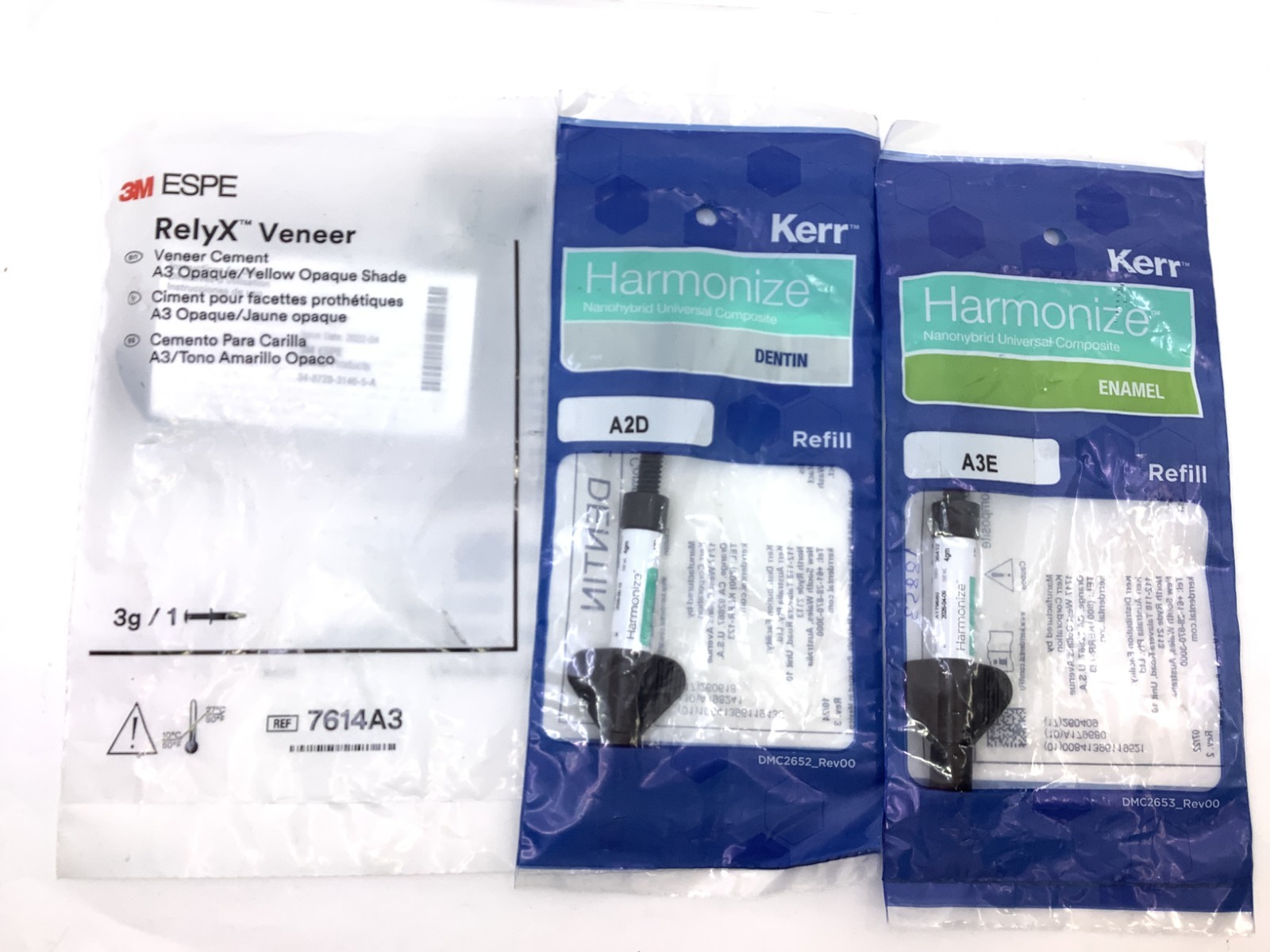 3M RelyX Veneer Cement A3 & Kerr Harmonize Refill A2D A3E Dental Lot of 3
