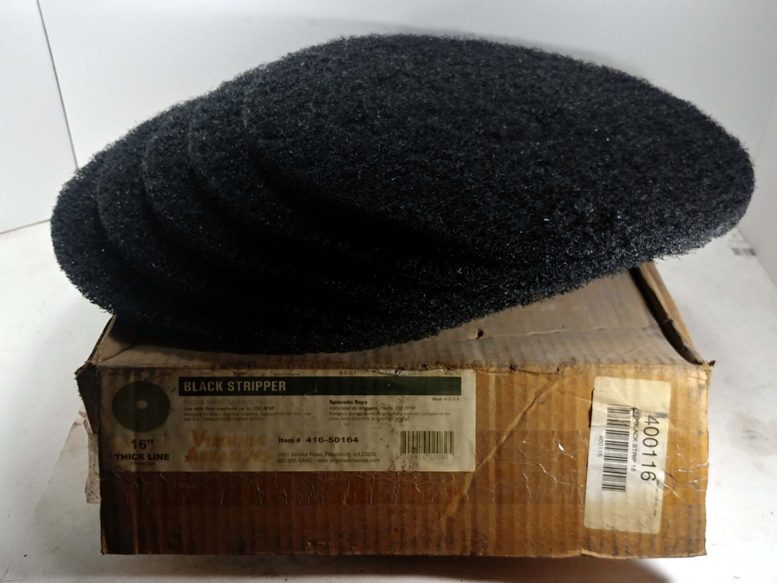 1 NEW CASE VIRGINIA ABRASIVES 416-50164 BLACK STRIPPER FLOOR PADS 5 QTY NIB