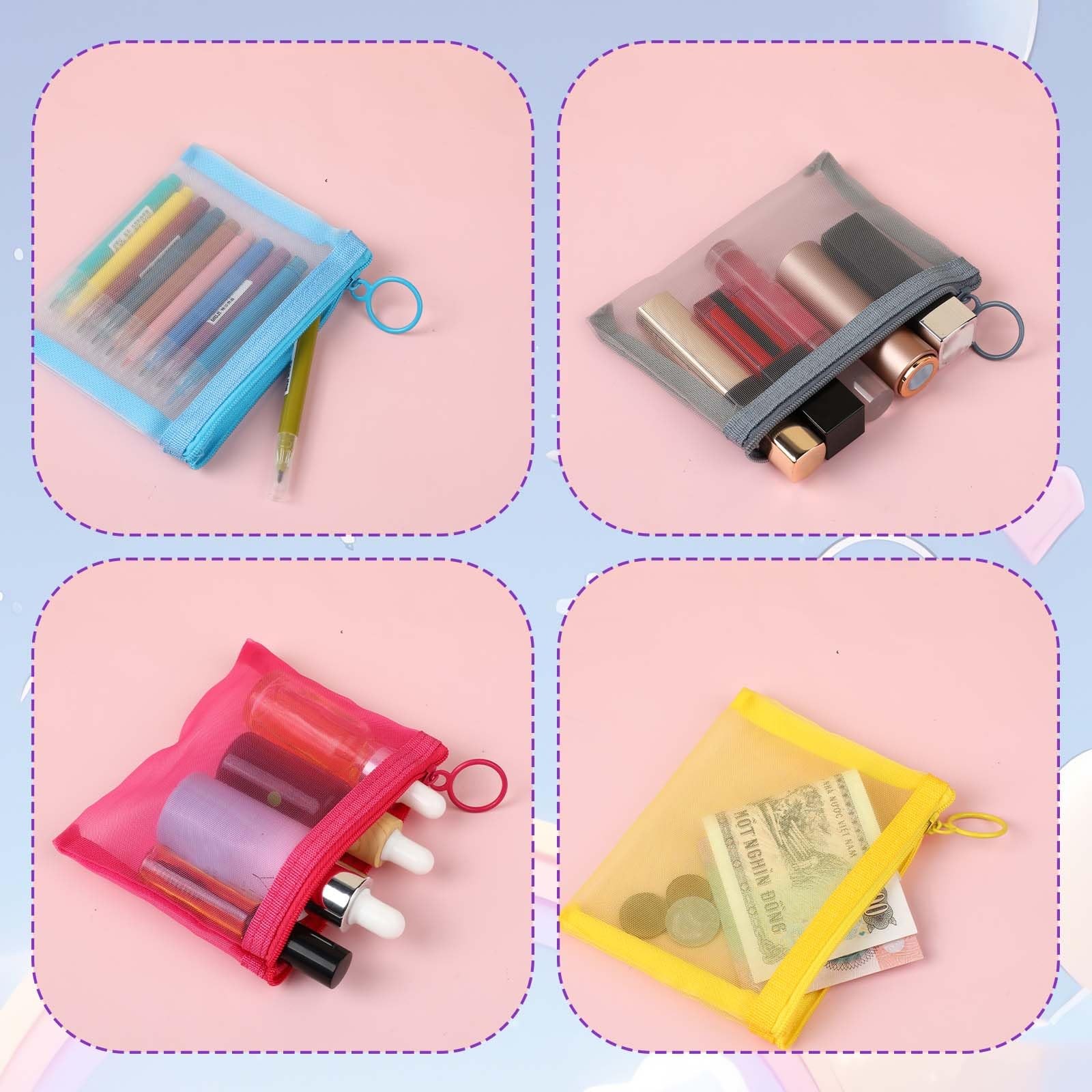 5 Pcs Mini Zipper Pouch Clear Small Mesh Small, Multicolor