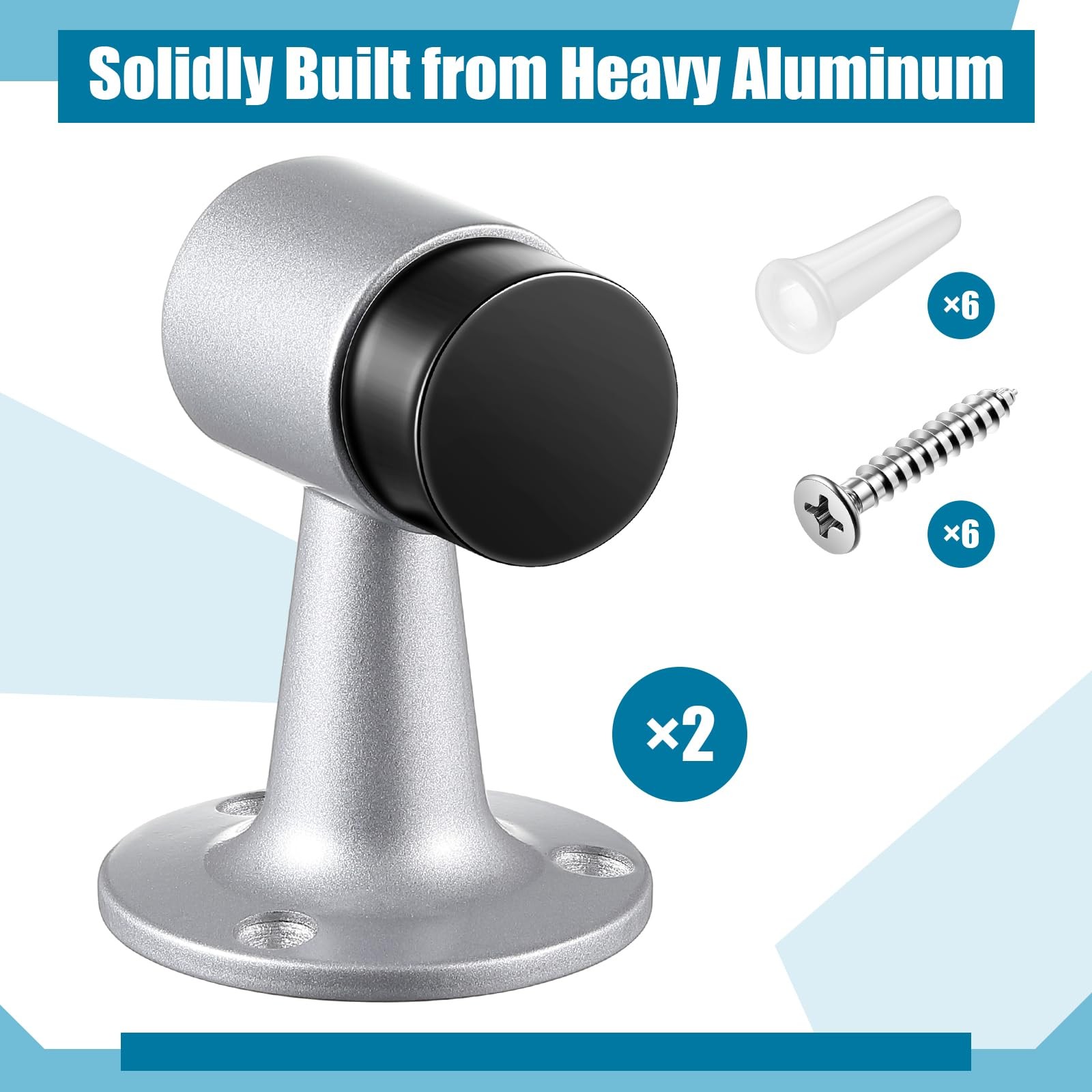Yaocom 2 Pack Heavy Duty Floor Mounted Door Stop 3 in Aluminum Commercial Grade