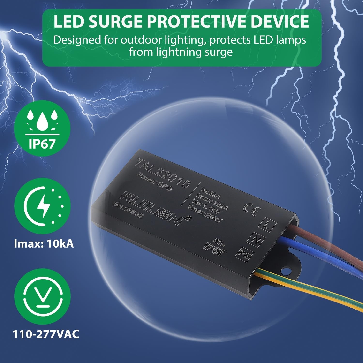 LED Surge Protective Device, 2 Pcs Power Surge Protector for Lightning Protec…