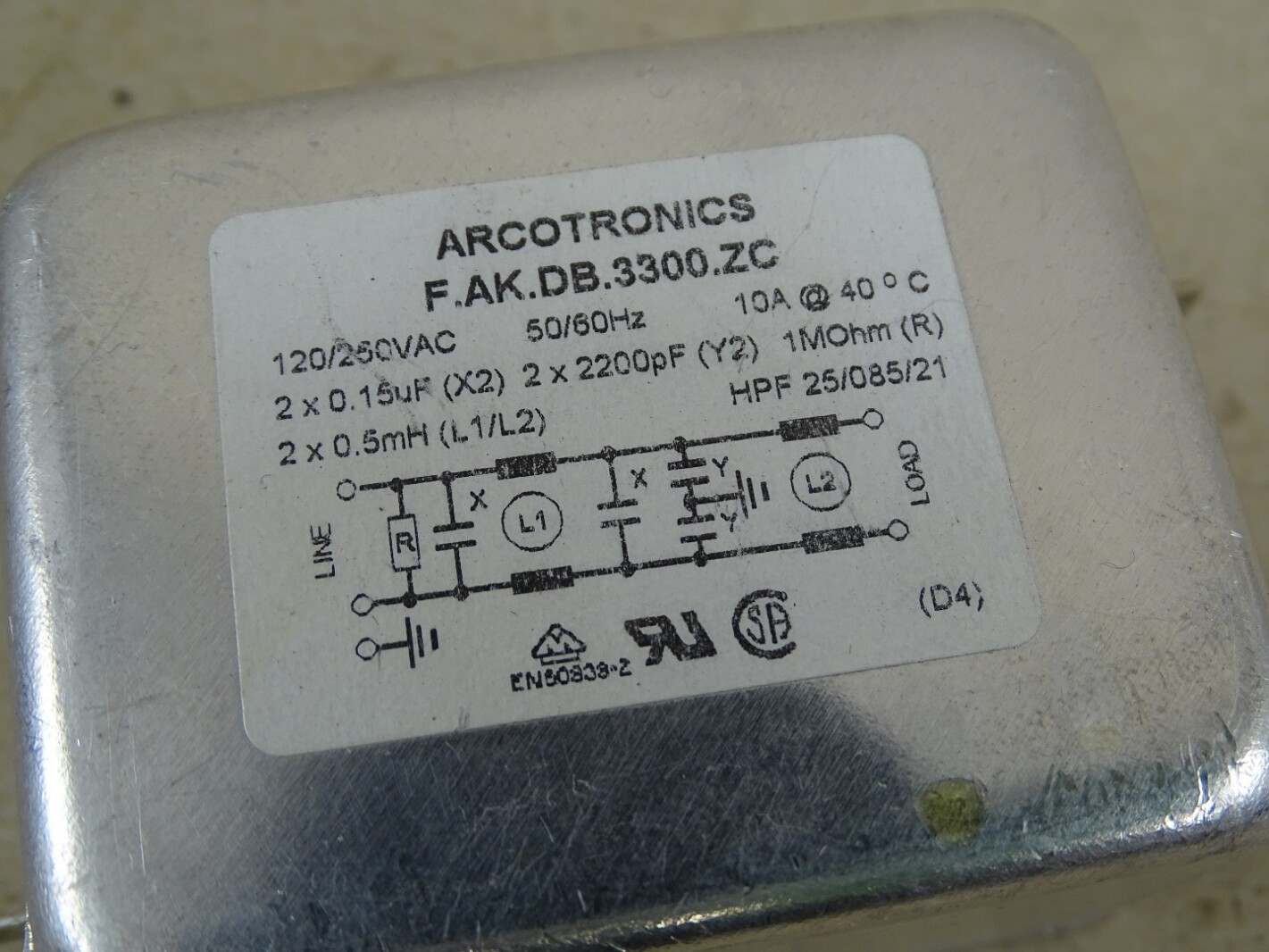 Arcotronics Chassis Mount RFI Suppressor Filter , F.AK.DB.3300.ZC