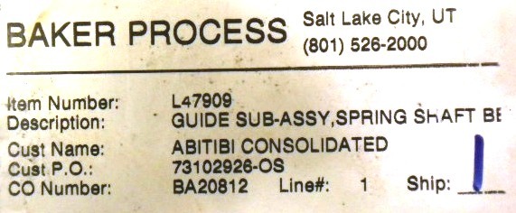 BAKER PROCESS GUIDE SUB-ASSEMBLY SPRING SHAFT L47909