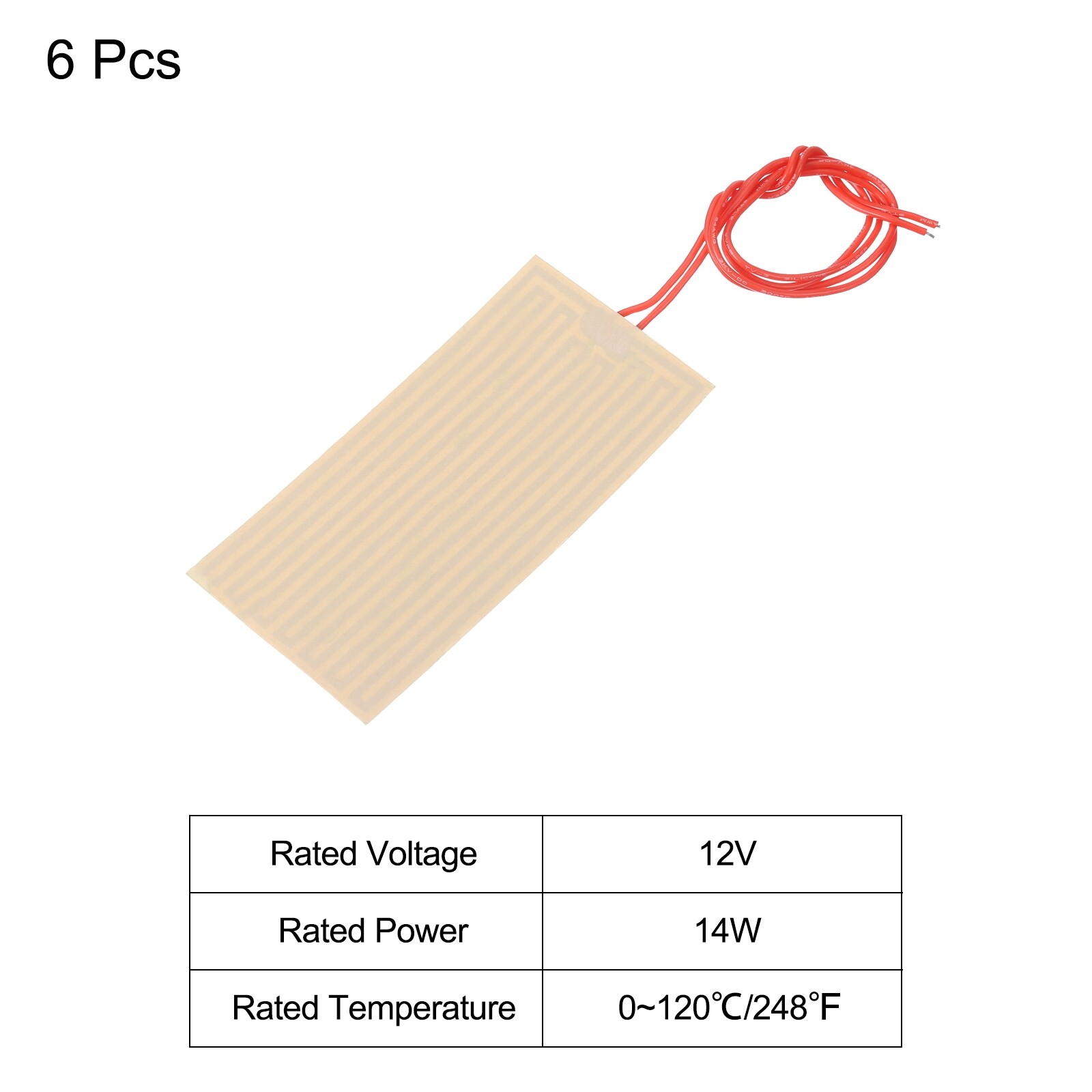 Pack of 6 Heater Film Heating Plate 12V 14W Polyimide Heat Pad 100mmx50mm