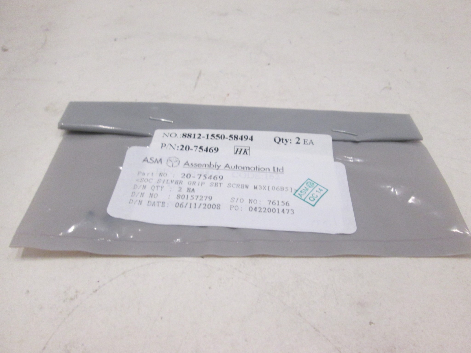 ASM, SOC Silver Grip Set Screw M3X, 20-75469, New, Lot of 2