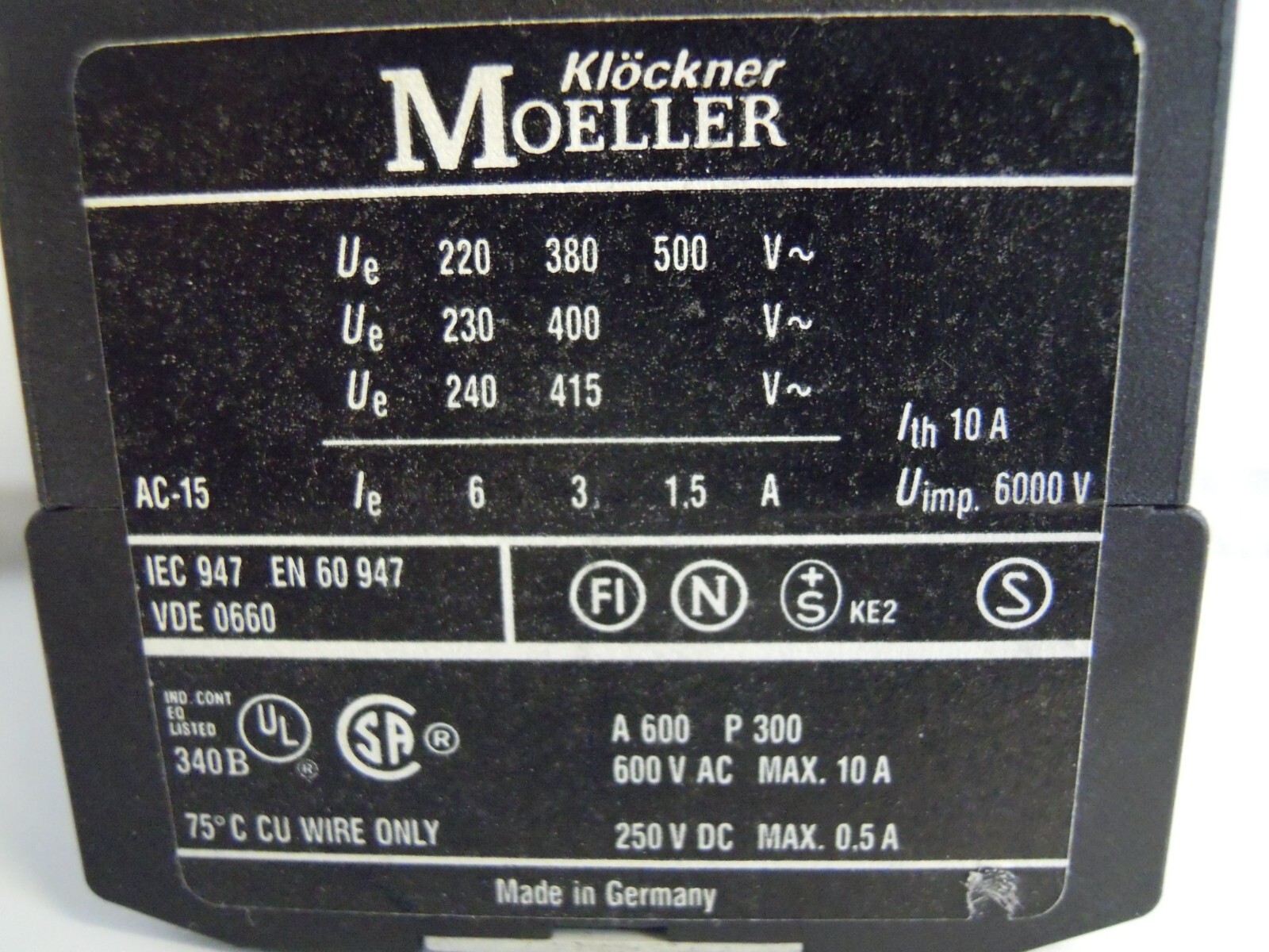 EATON KLOCKNER MOELLER DIL ER-31 CONTACTOR 3NO+1NC COIL 110-120V *TESTED