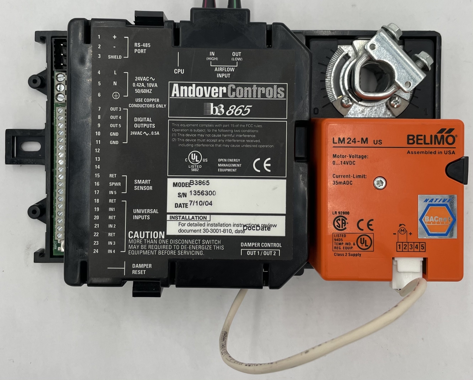 Andover Controls B3865 VAV Controller With Actuator Transducer Transmitter