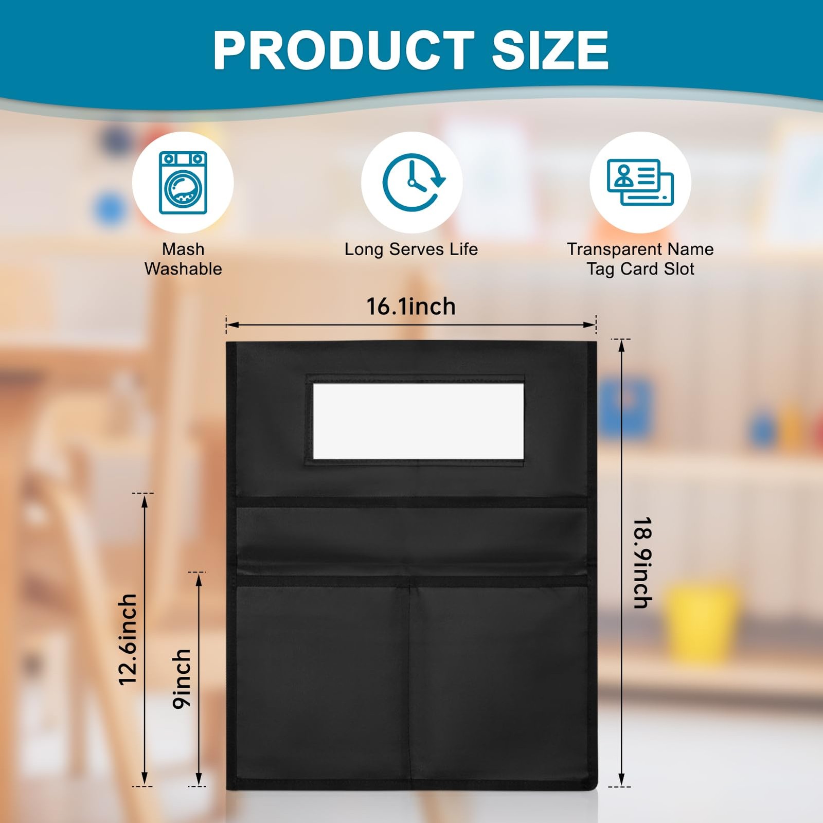 Chair Pockets for Classrooms, 16″ X 19″ Seat Classroom Black