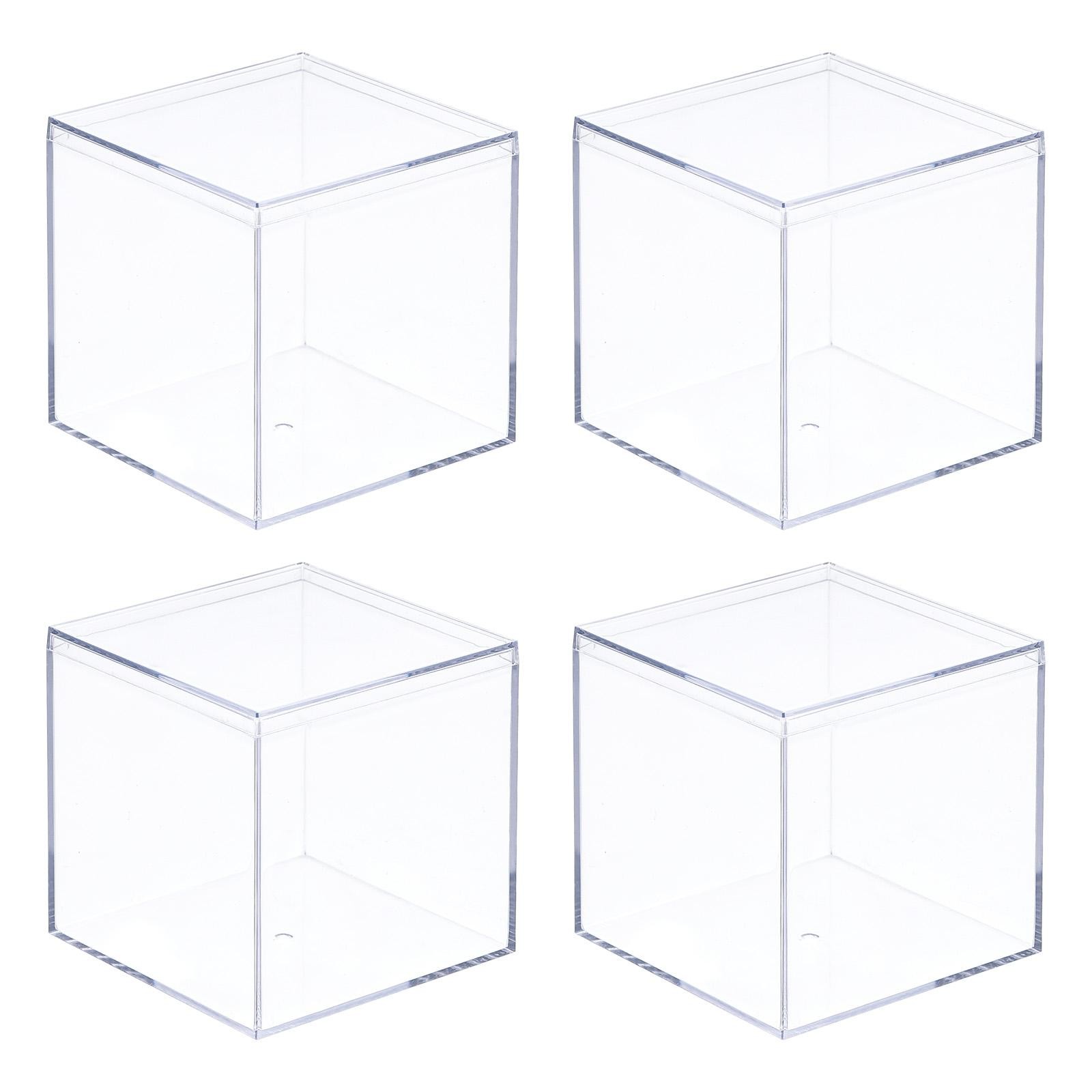 4 x Clear Acrylic Plastic Storage Box Square Case with Lid 5.1×5.1×5.1cm