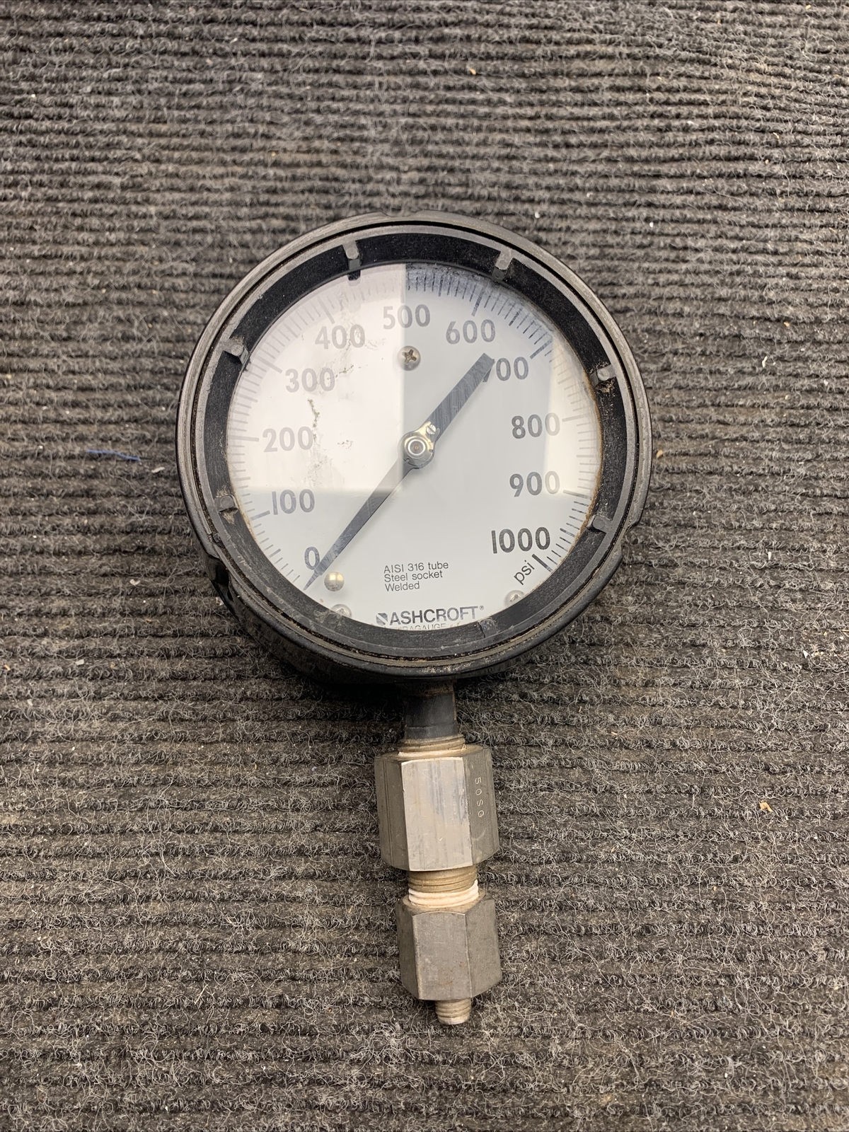 Used Ashcroft Duragauge Q-4832 AISI 316 Tube Steel Socket Welded 0-1000 PSI
