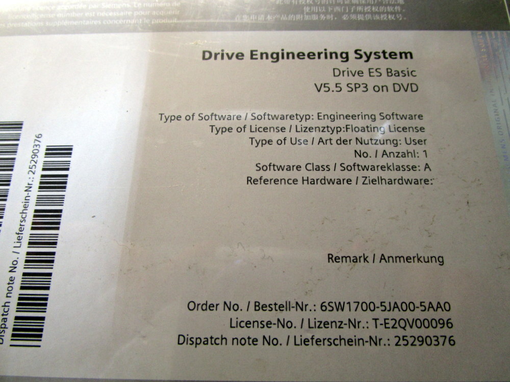 Siemens 6SW1700-5JA00-5AA0 Drive ES Basic V5.5 SP3 Software