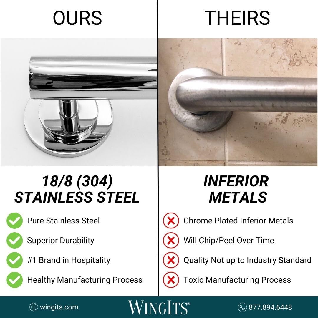 WingIts WGB6SSKN42 STANDARD Grab Bar, Diamond Knurled Grip, Concealed Mount,