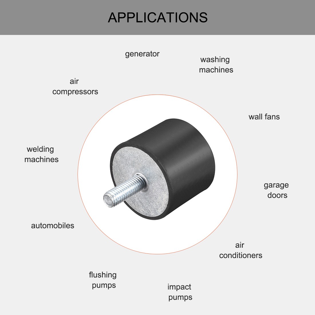 M10 Rubber Vibration and Shock Absorption Mount w Thread Stud, 1.97″ x1.57″