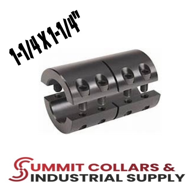 2CC-125-125, 1-1/4″ ID, Rigid Shaft Coupling, Double Split Black Oxide (qty 1)