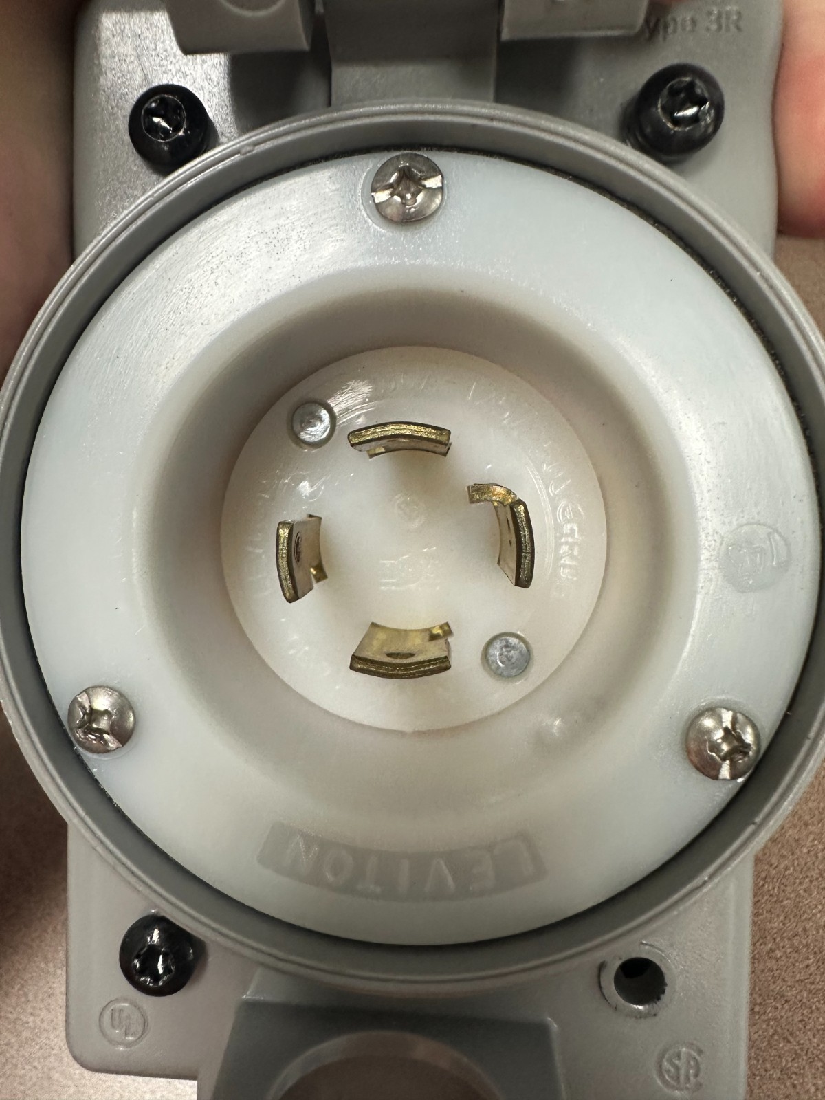 Leviton 4 30A Prong flanged locking inlet with weather proof cover L14-30