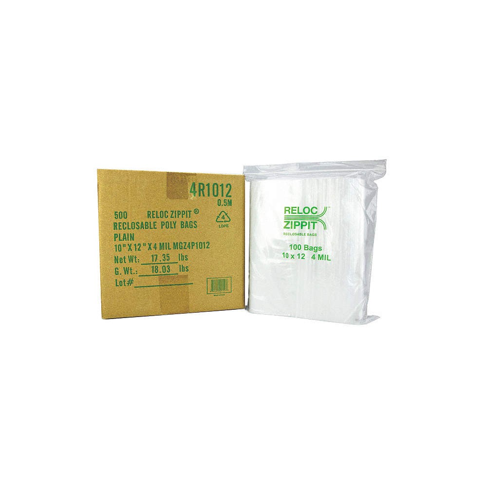 RELOC ZIPPIT 4R1012 Reclosable Poly Bag,Zip Seal,PK500 38UU96