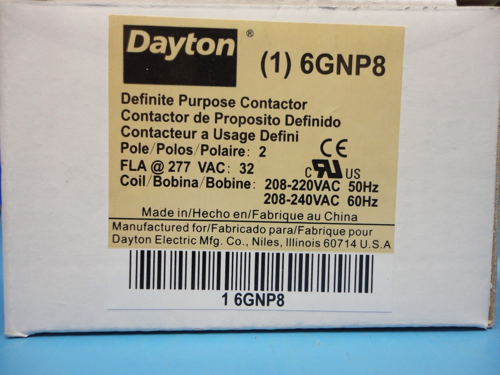 Free Ship, DAYTON 6GNP8 Definate Purpose Contactor, 32A, 2 Pole, 208/240VAC