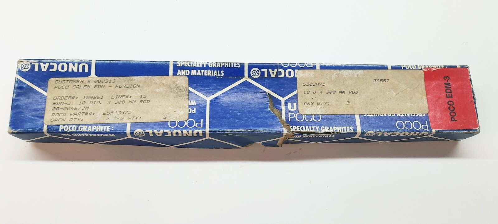UNOCAL 5503H75 POCO EDM-3 GRAPHITE RODS 10 DIA X 300 mm – 3 PC – NEW – OLD STOCK