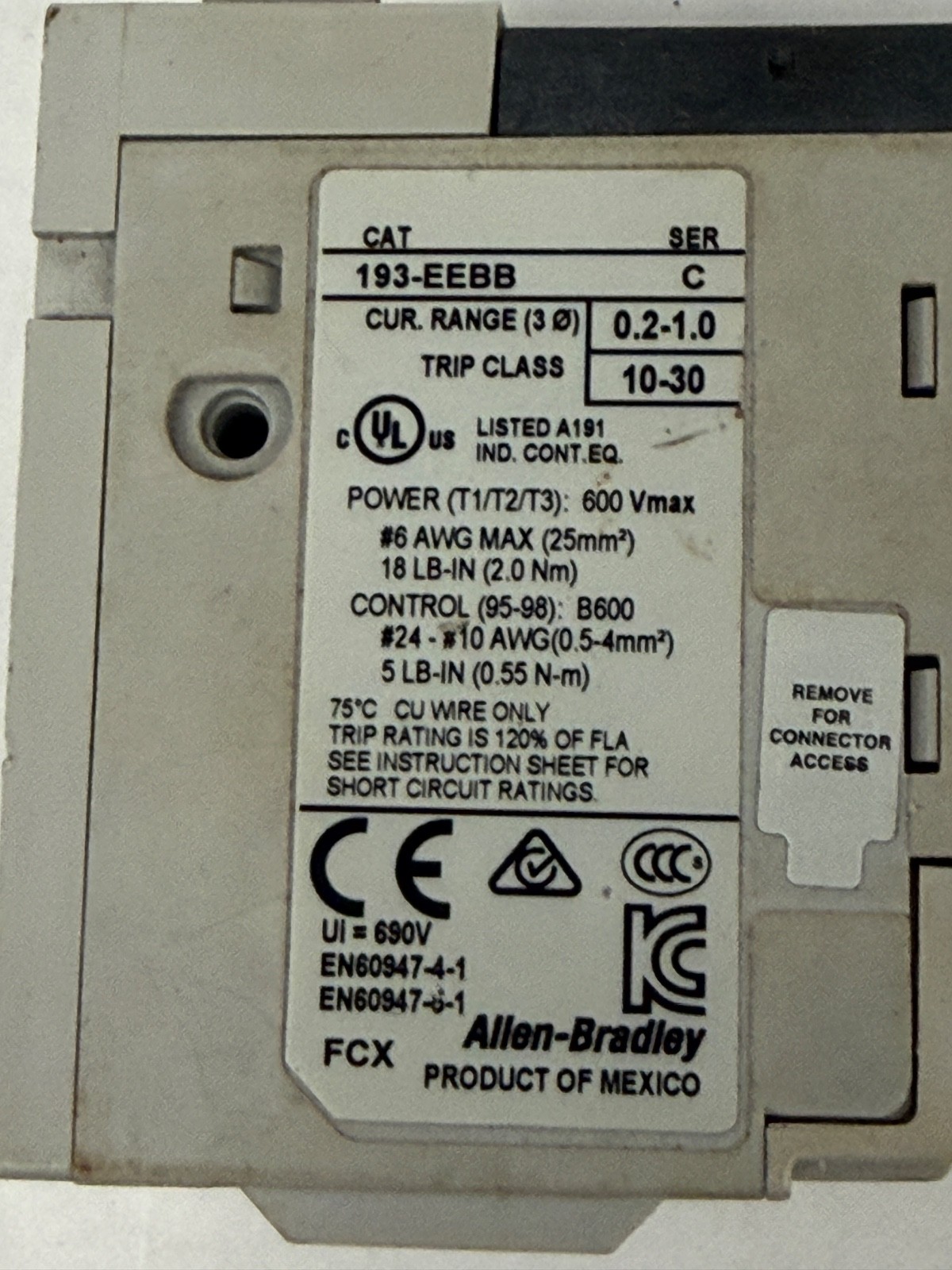 Used good Allen Bradley 193-EEBB Ser C Overload Relay 0.2-1.0A Free Shipping