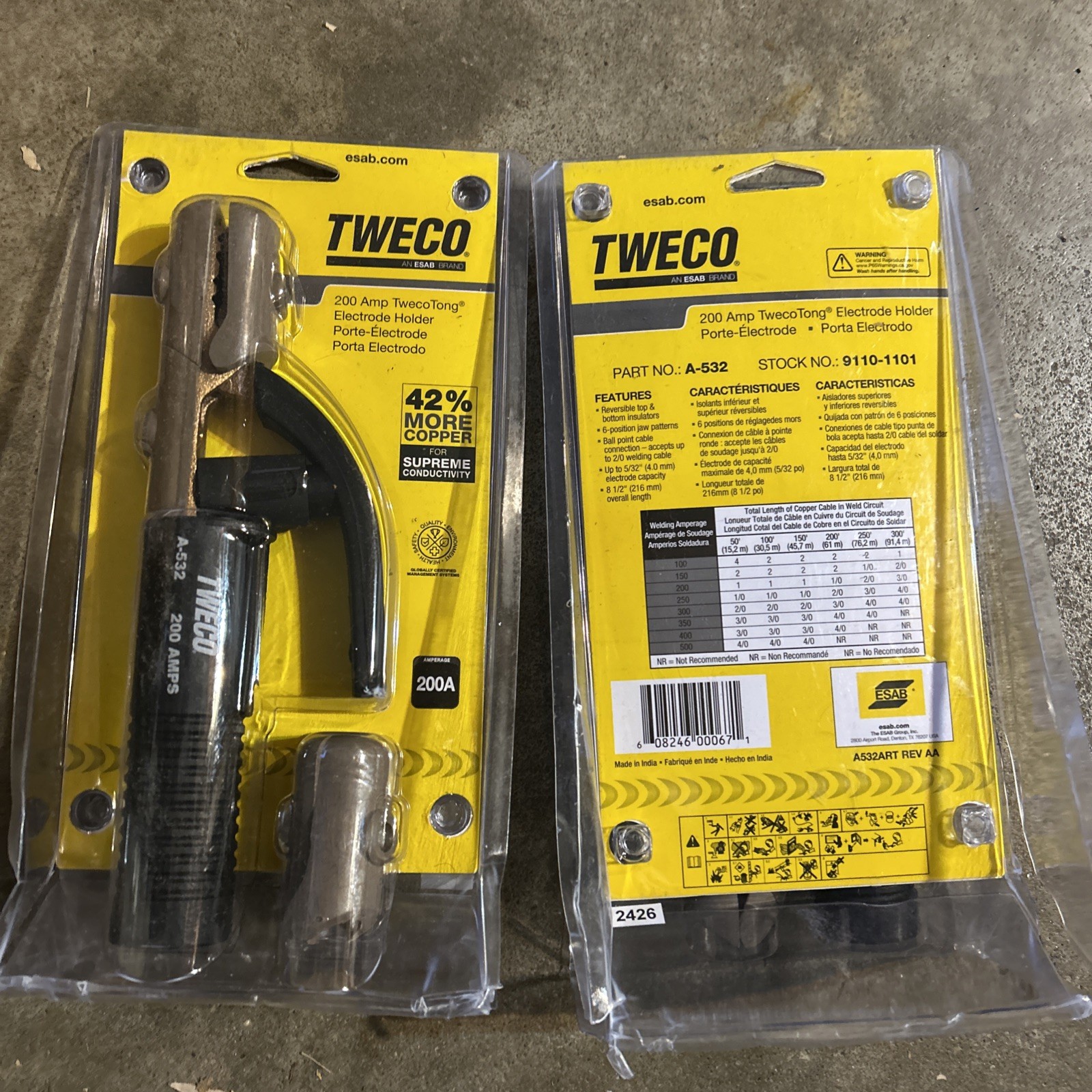 Tweco 9110-1101 Tong Electrode Holders, 200 Amp, Copper Alloy, f Ball Point-2/0