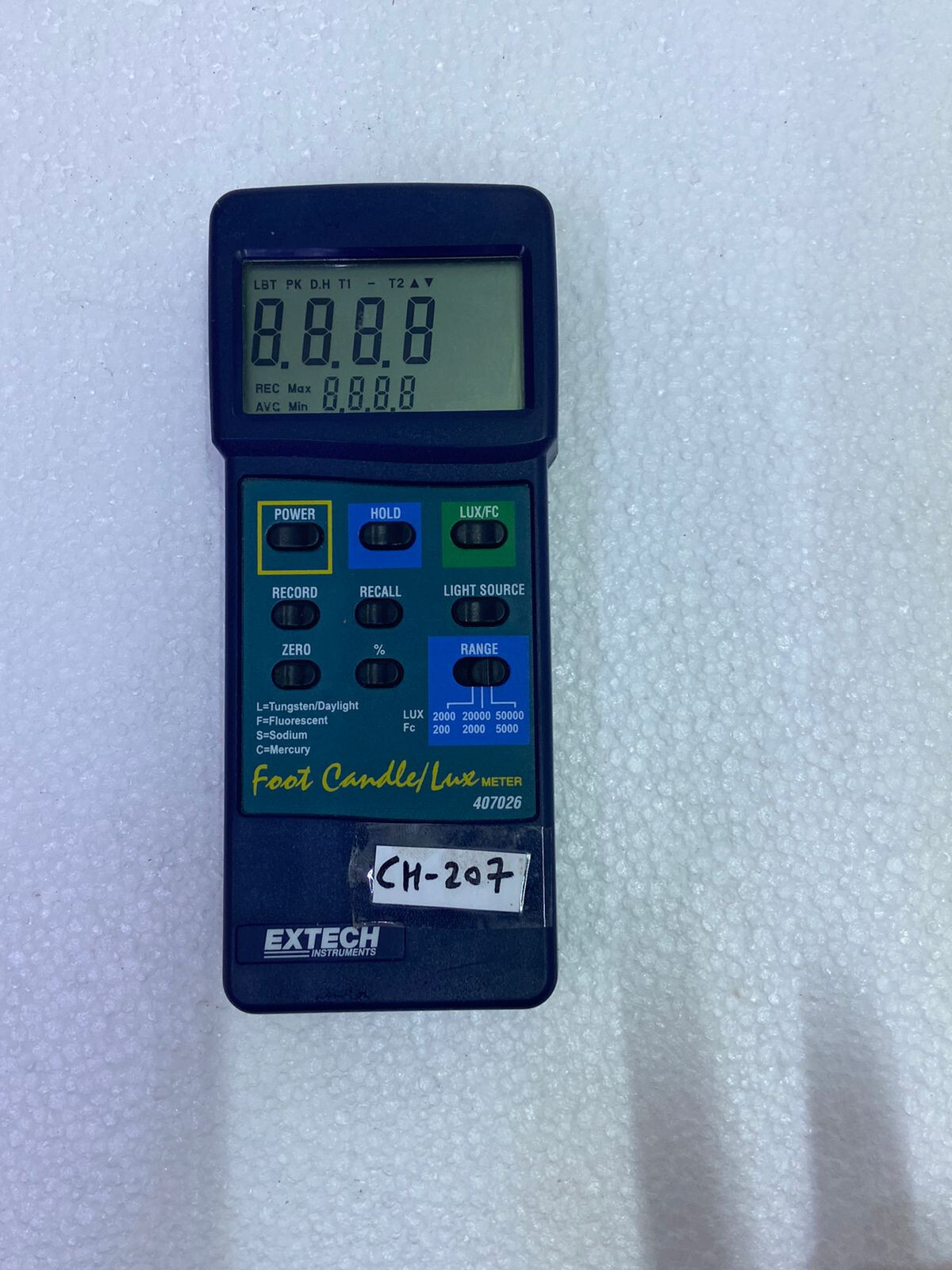 Extech 407026 Foot Candle Lux Heavy Duty Light Meter , CH#207