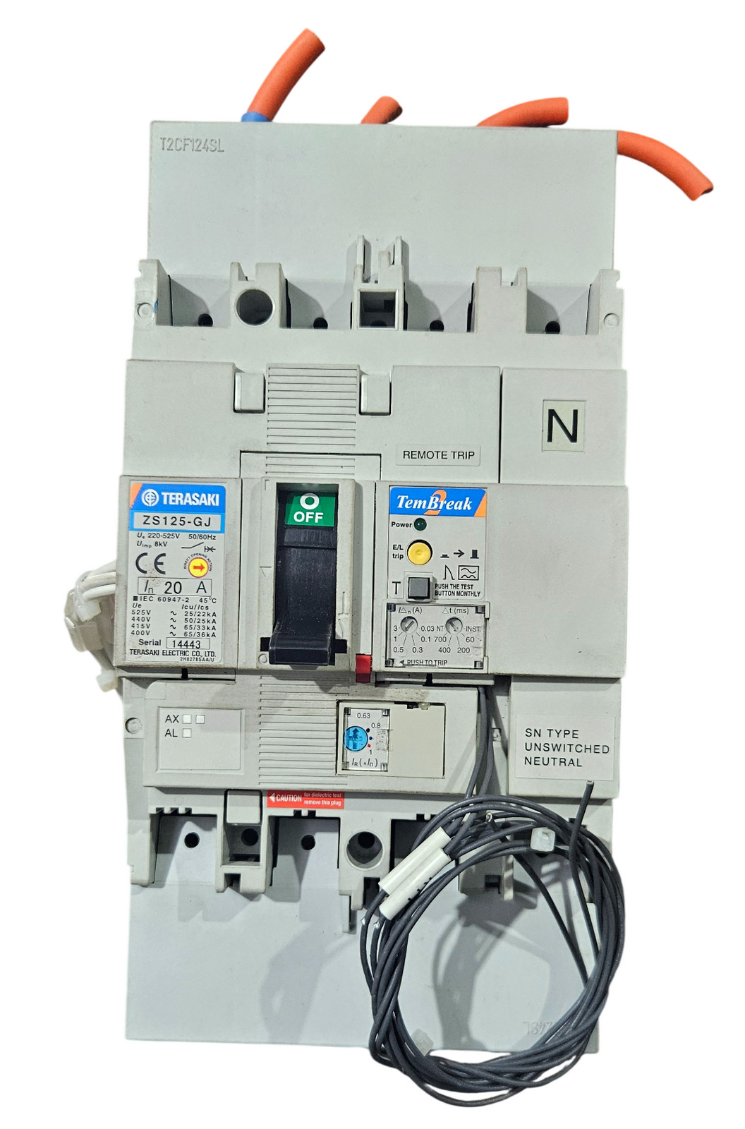 TERASAKI TemBreak ZS125-GJ 20A 4 Pole Circuit Breaker 8kA Rated 220-525V