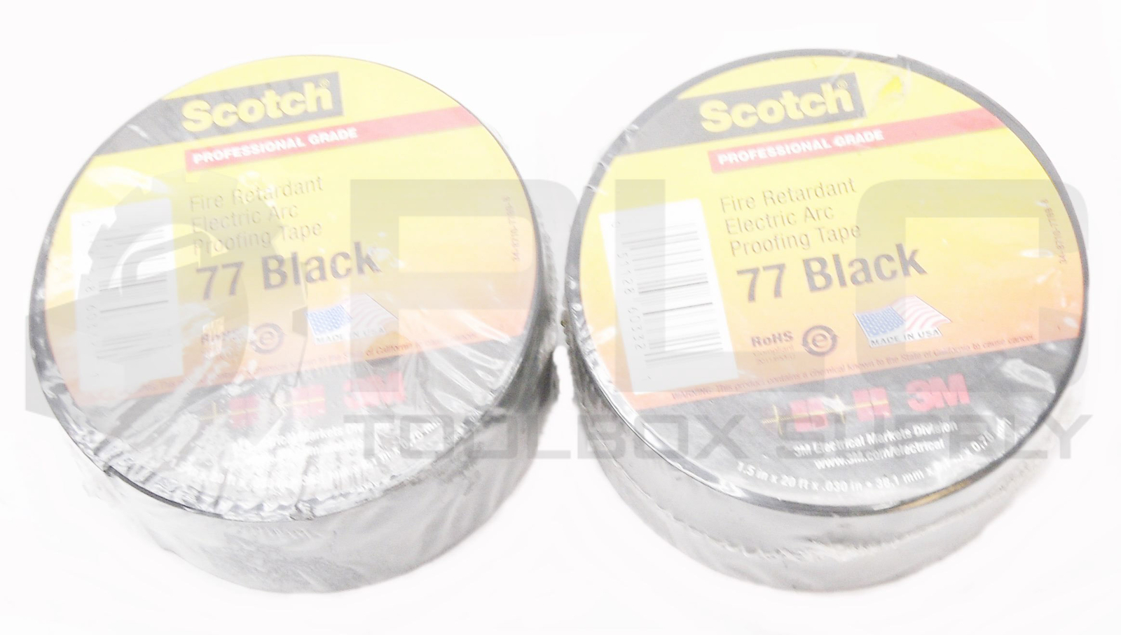 LOT OF 2 3M SCOTCH BLACK 77 FIRE RETARDANT ELECTRIC ARC PROOFING TAPE 1.5″X20′