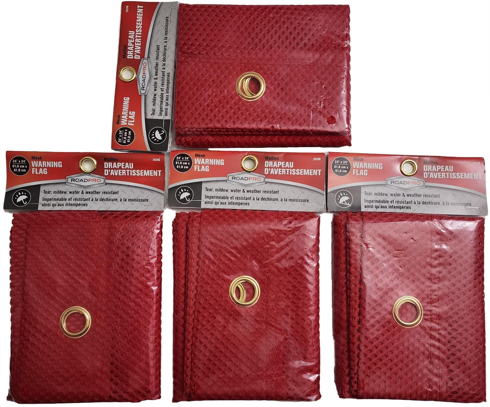 4 Lot RoadPro 2424G Red 24 inch x 24 inch Mesh Warning Flag with Grommets