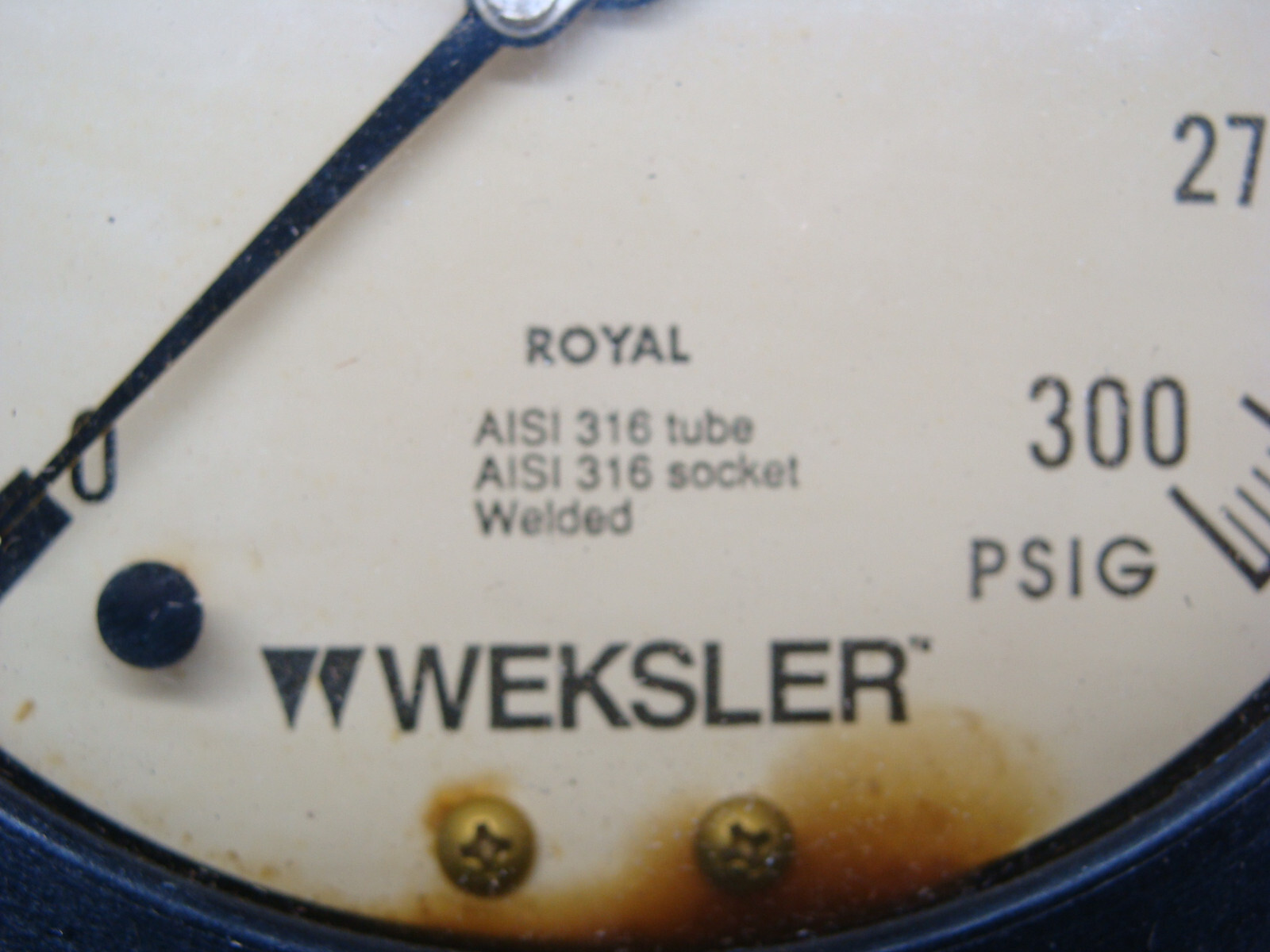 WEKSLER ROYAL AISI 316 TUBE / SOCKET GAUGE 0-300 PSIG