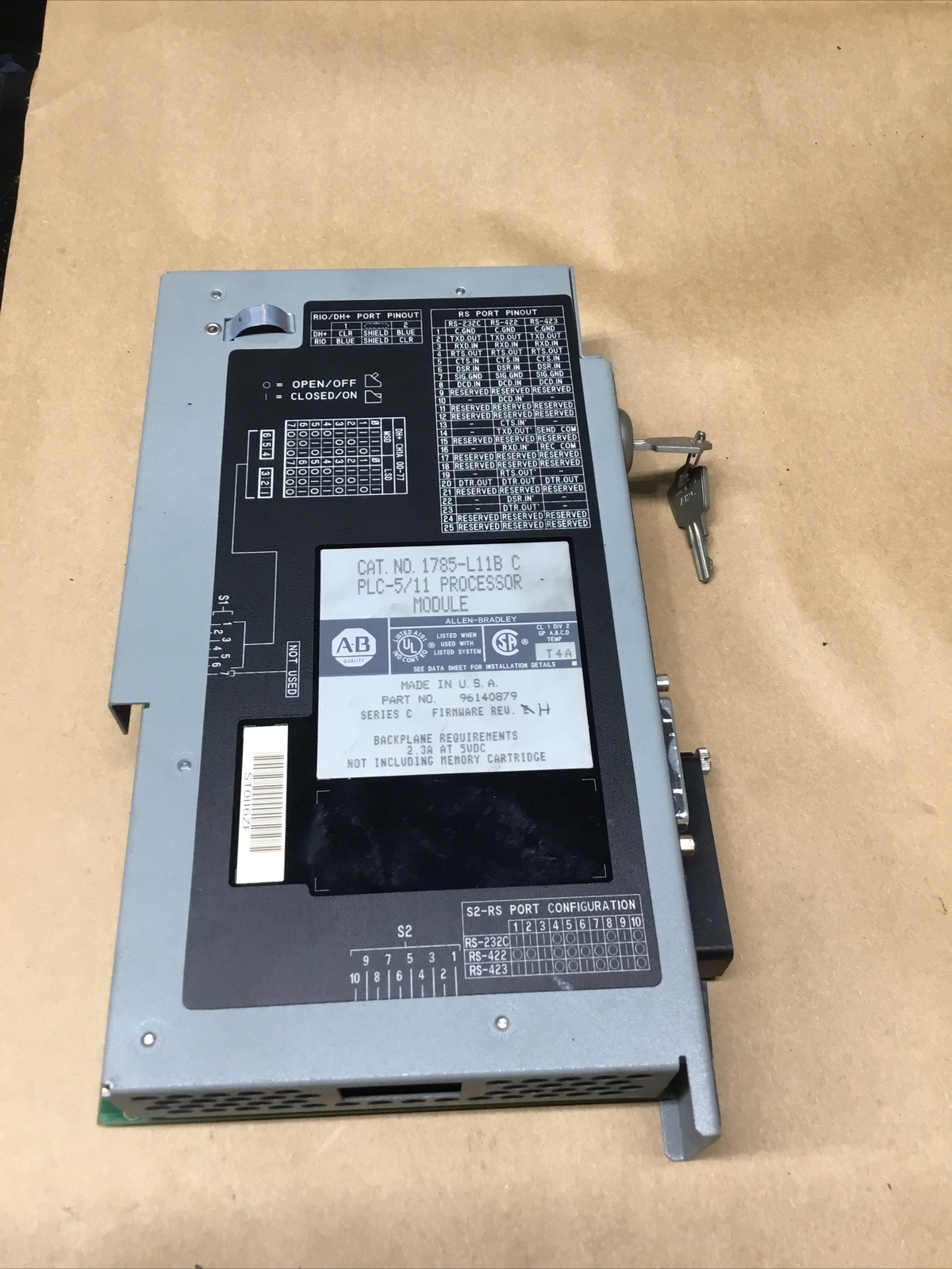 ALLEN BRADLEY 1785-L11B SER. C PLC-5/11 Processor Module With Key #720K130