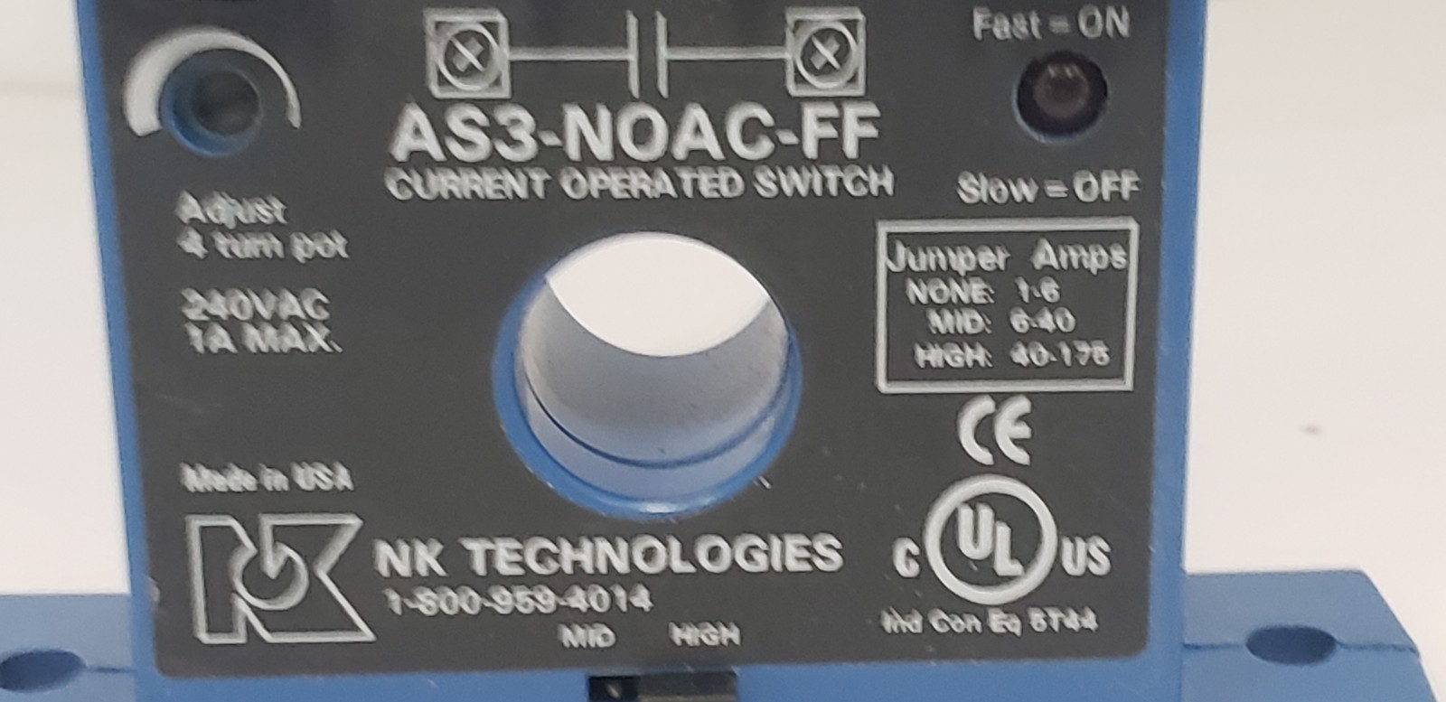 NK TECHNOLOGIES AS3-NOAC-FF AC CURRENT SWITCH, 240VAC, 1AMAX, NNB