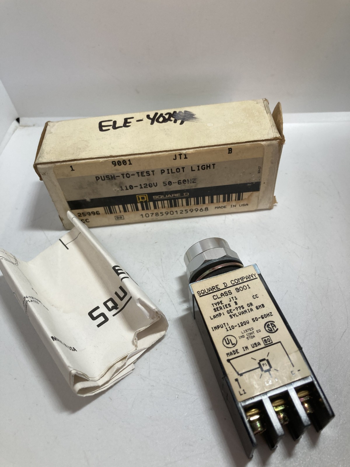 SQUARE D 9001JT1 PUSH TO TEST PILOT LIGHT 110-120V 50-60HZ WO/LENS NIB