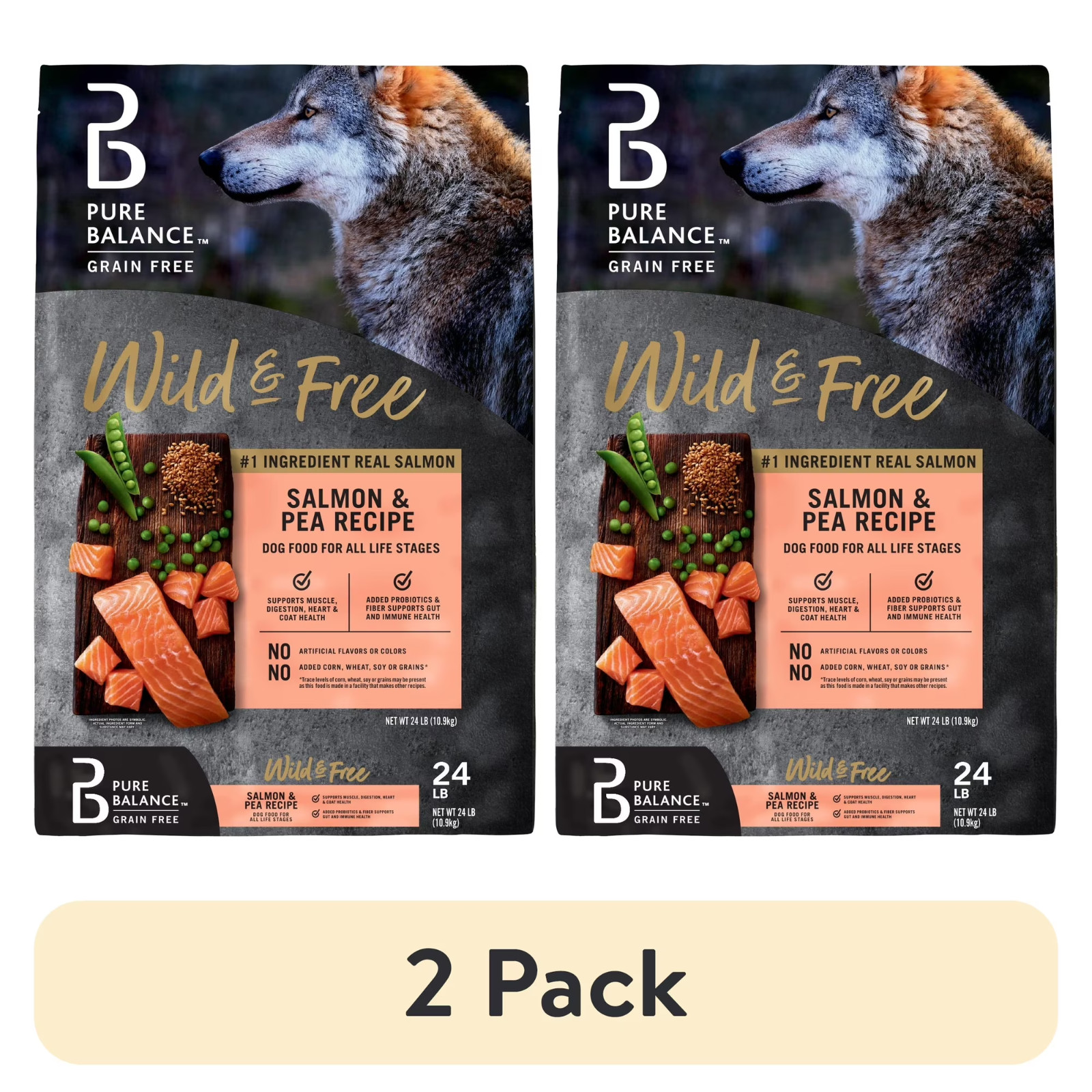 2PK Pure Balance Wild & Free Grain-Free Salmon & Pea Recipe Dry Dog Food, 24 lbs