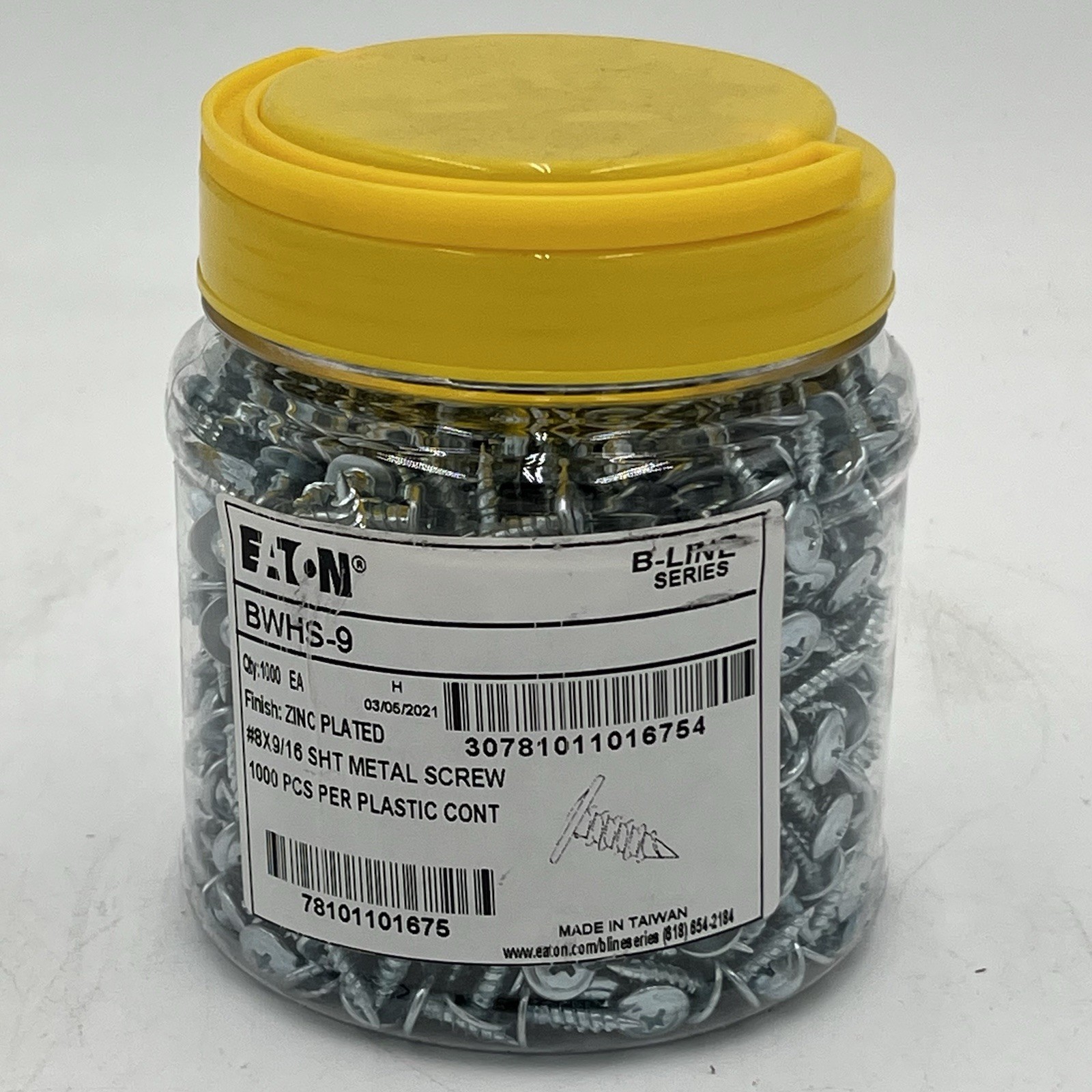 NEW!! 1000 Count Eaton Zinc Plated #8 x 9/16″ Sheet Metal Screws B-Line – BWHS-9