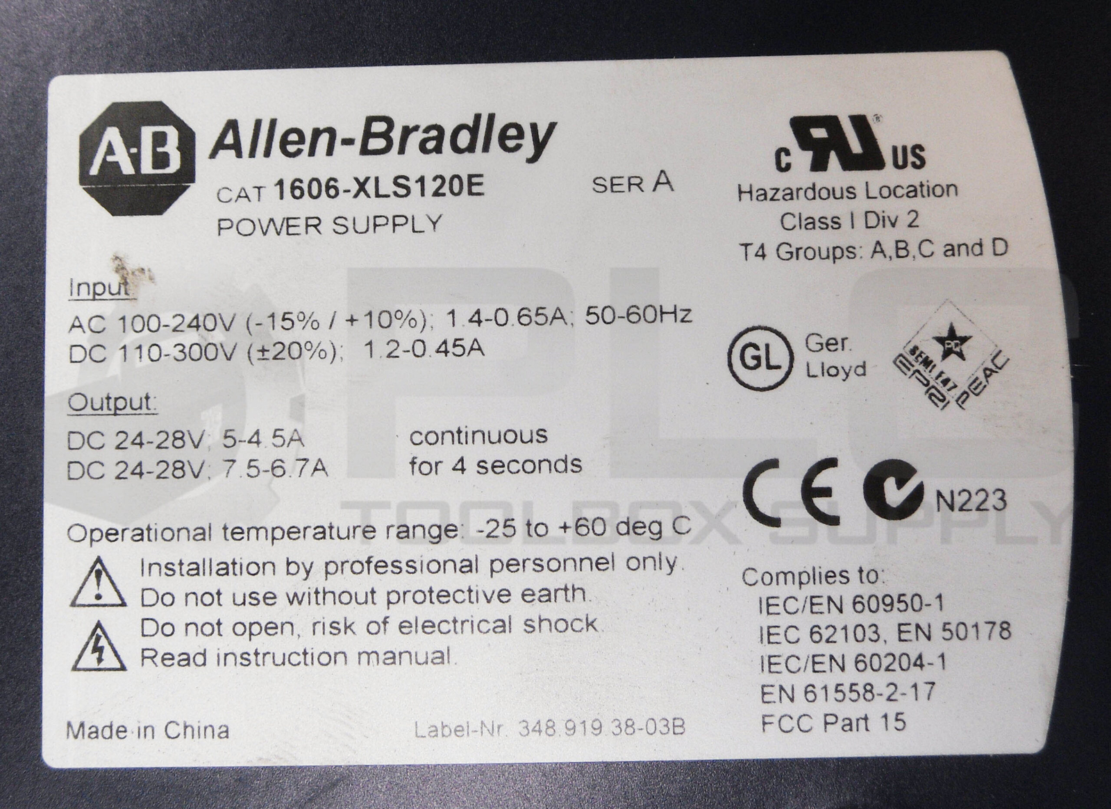 ALLEN BRADLEY 1606-XLS120E /A POWER SUPPLY 100-240VAC 110-300VDC 1.4-0.65A *QTY*