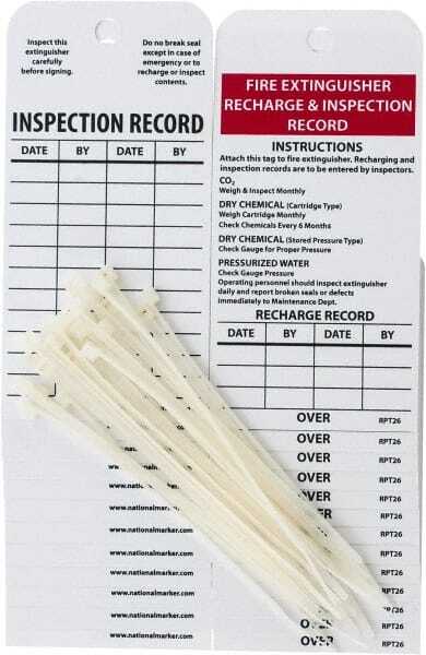 25 Pack NMC RPT26 Fire Extinguisher Inspection Tags: Vinyl, 3″ x 6″