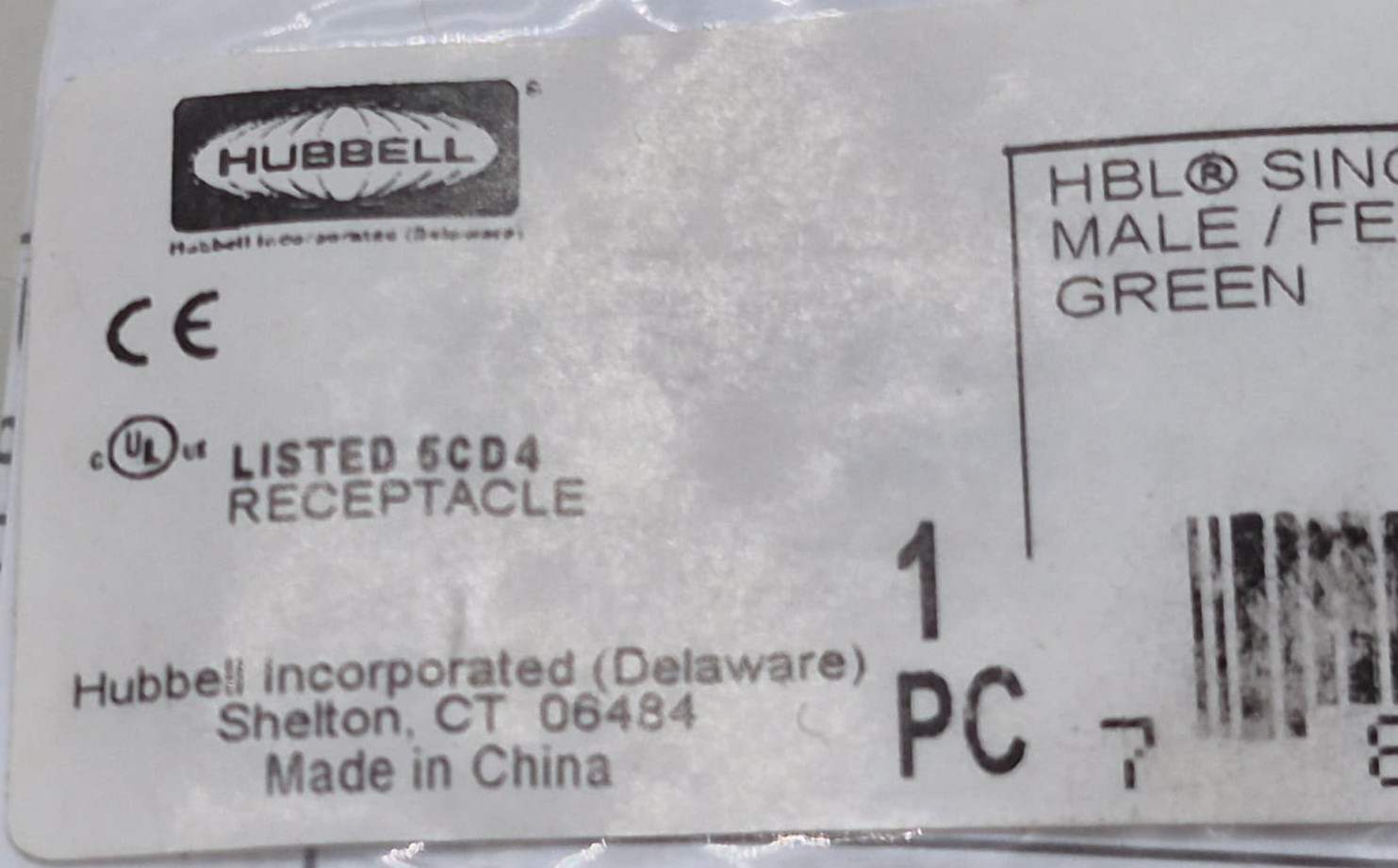New Hubbell HBLTGN Single Pole Tapping Tee Green Female-Female-Male