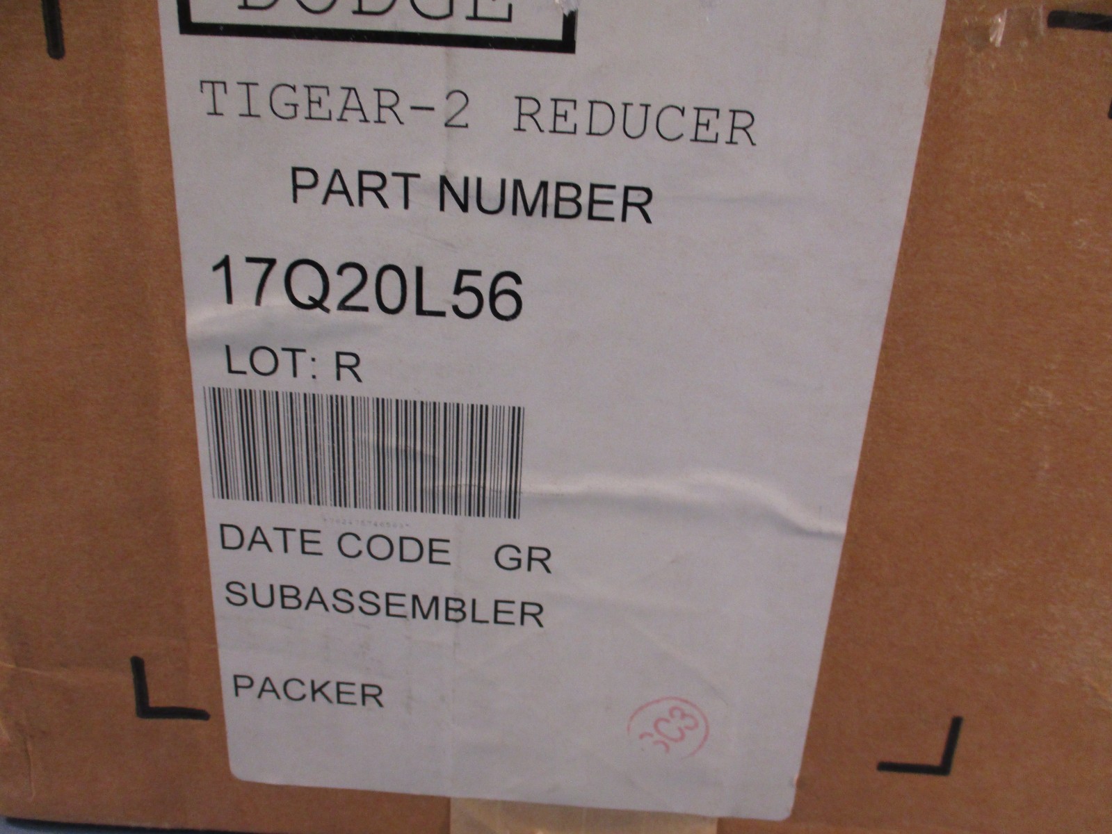 DODGE PART#17Q20L56 TIGEAR-2 GEAR REDUCER 1750RPM, 1HP 20:1 Ratio
