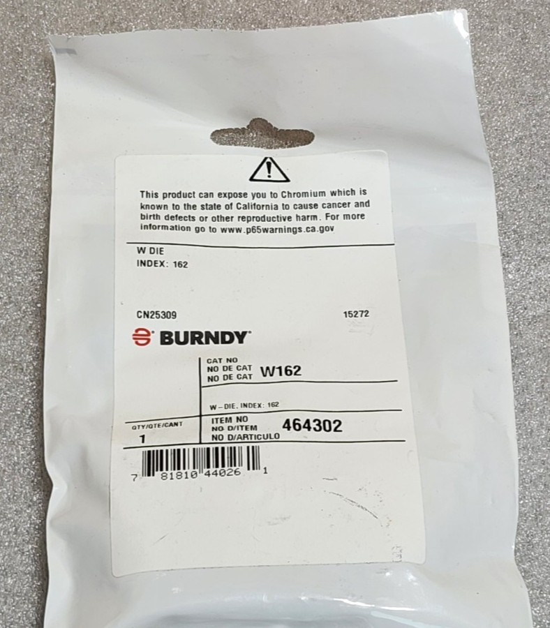 Burndy W-162 W Die Index 162 NEW ( 1 bag or 2 Pieces)