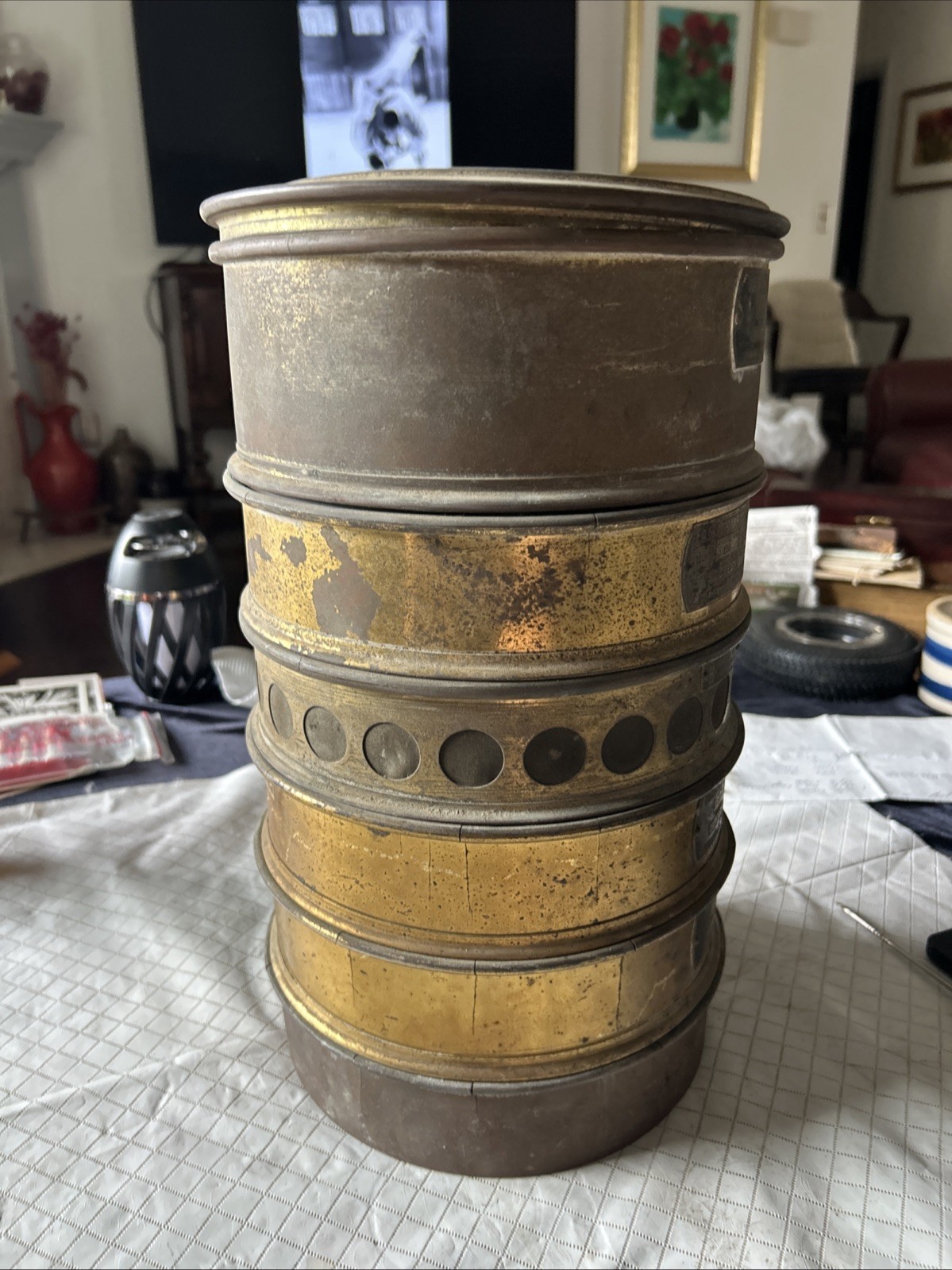 Vintage USA Standard (5) Testing Sieves Brass/steel With bottom And Top