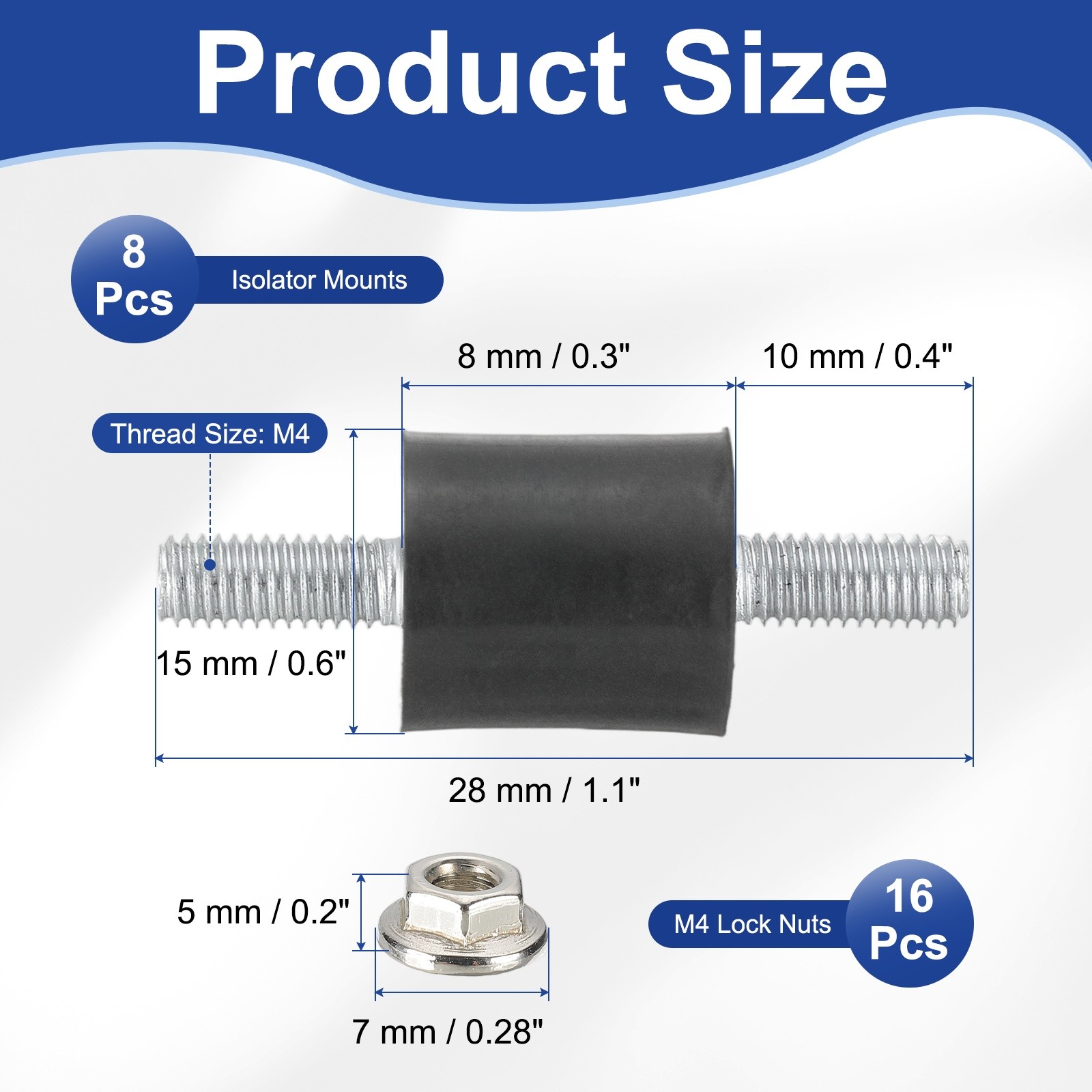 M4-15x8mm Rubber Isolator Mounts Vibration Studs Shock Absorber 8Pcs, (28mm)