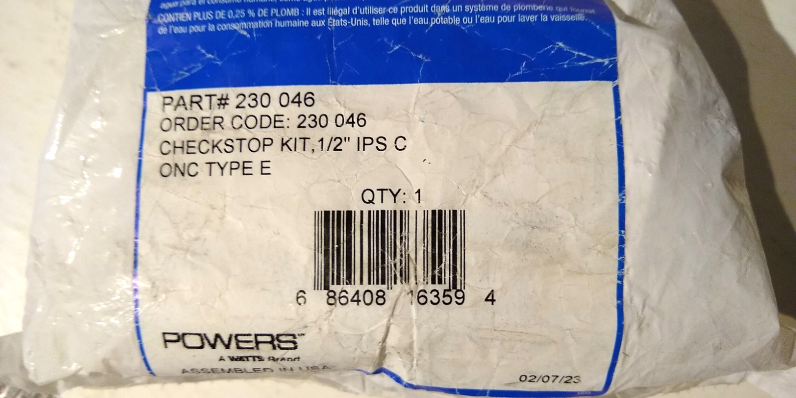 Powers 230-046 Angled Check Stop Kit 1/2″ IPS 2-Valve Pair 230-40 & 230-43 New