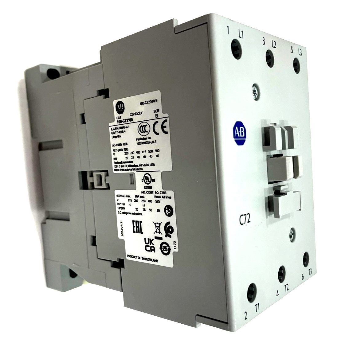 ALLEN BRADLEY 100-C72D10 CONTACTOR SER. B 100C72D10 NEW, SURPLUS