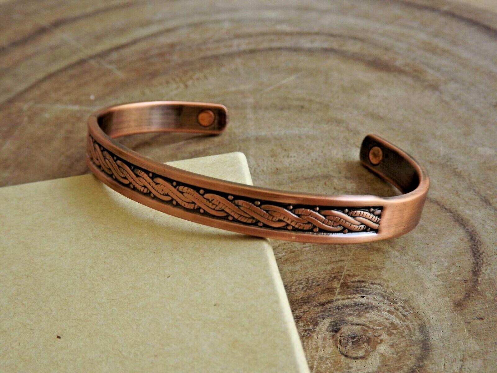 Oxidized Pure Copper Magnetic Bracelet Arthritis Energy Adjustable Cuff Braided