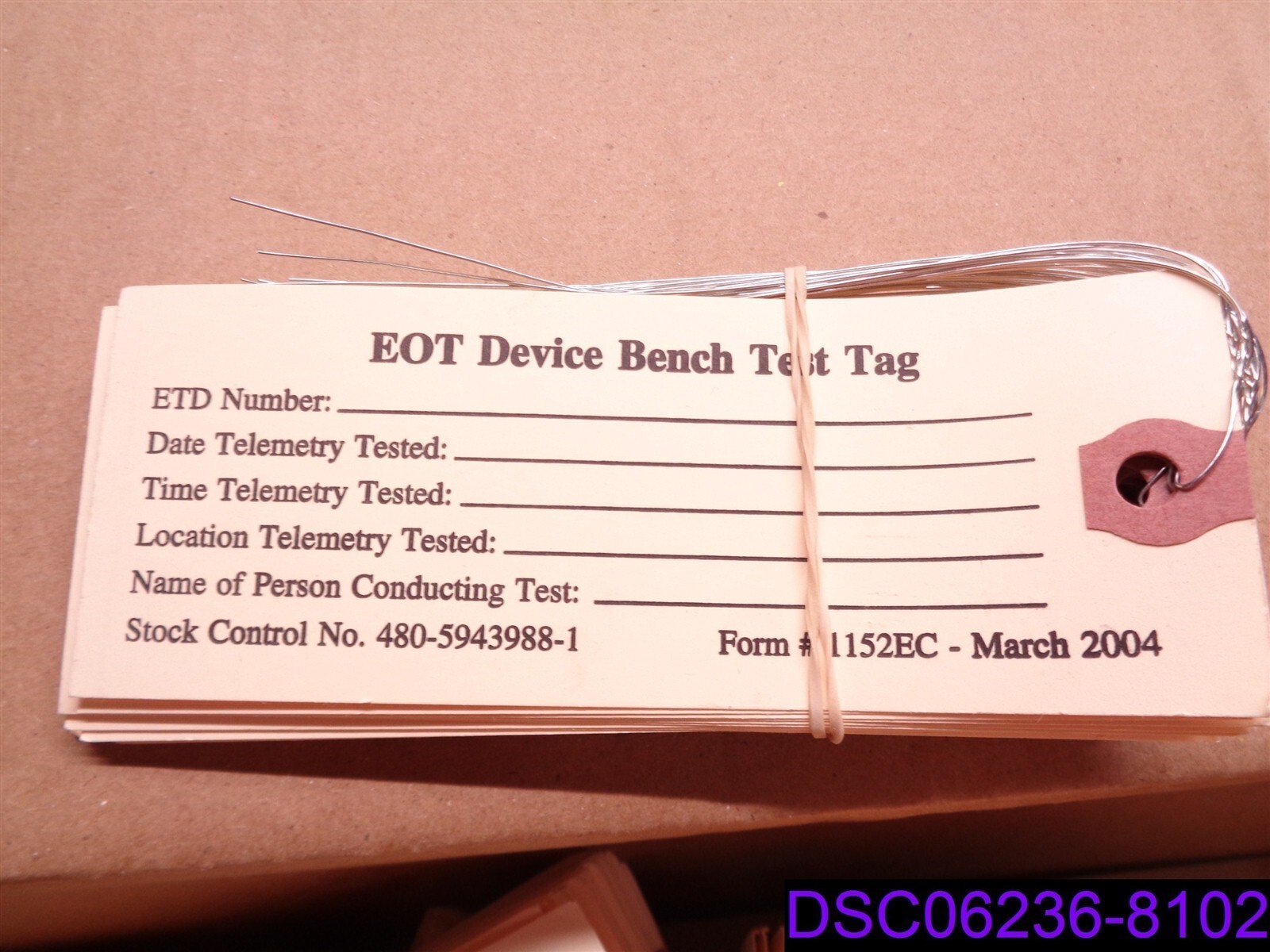 Qty = 5,000 (5 Boxes x 1,000): EOT Device Bench Test Tag P/N 11582EC