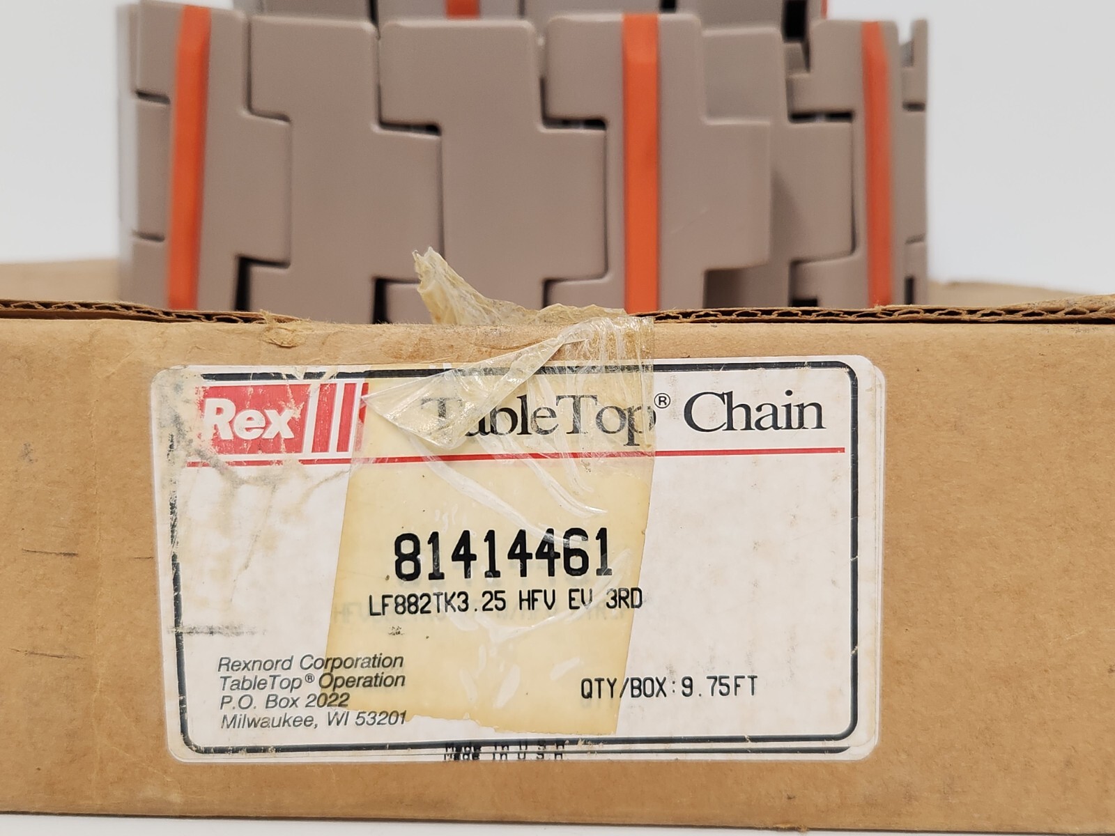 NEW OLD STOCK! REXNORD 9.75′ TABLETOP CHAIN LF882TK3.25 / 81414461