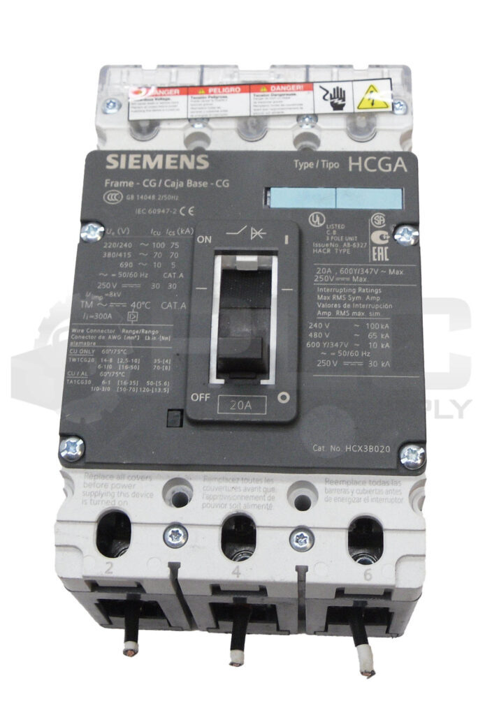 SIEMENS HCX3B020 CIRCUIT BREAKER 20A 50/60HZ 600V HCGA 3VL1102-2KM30-0AA0
