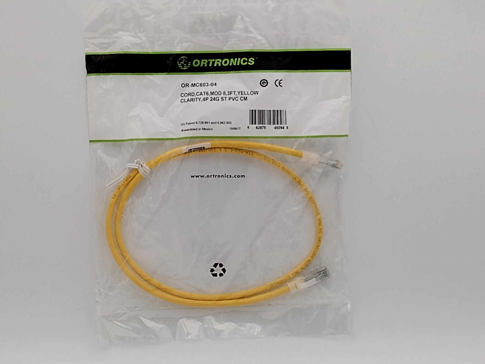 ORTRONICS CAT6, MOD8, 3FT, 4P 24G ST PVC CM OR-MC603-04 3511 Ethernet Cable